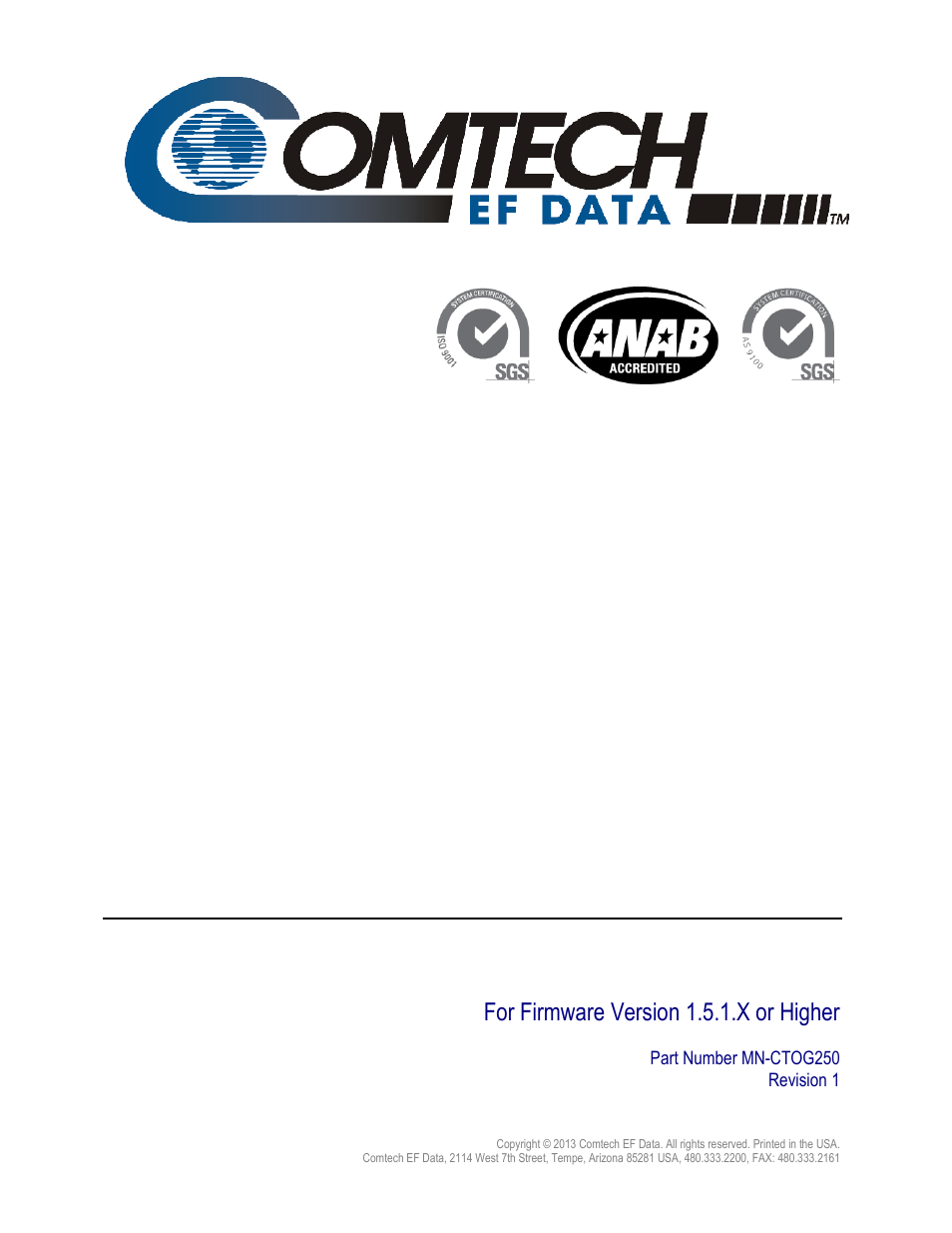 Inside cover, Ctog-250 | Comtech EF Data CTOG-250 User Manual | Page 3 / 236