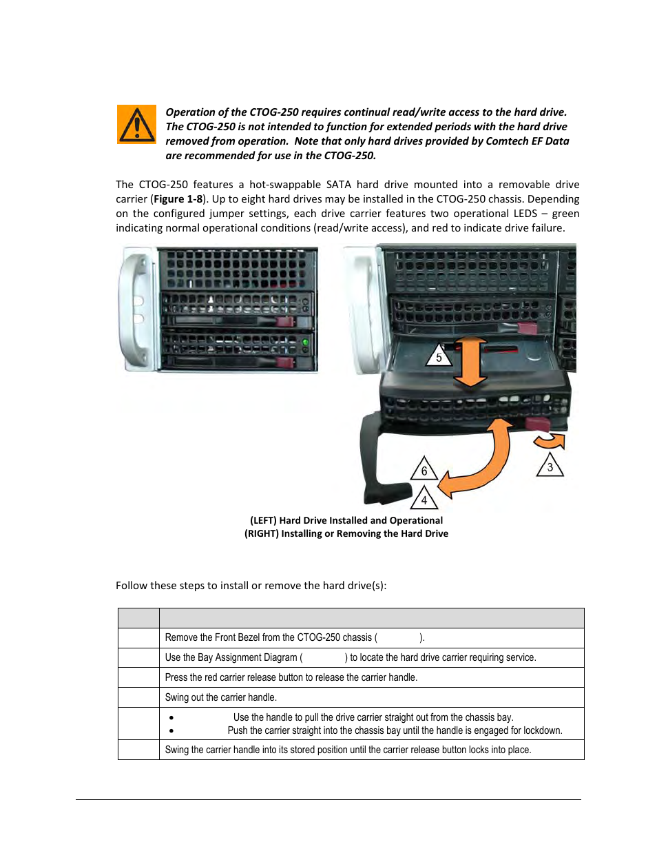 2 installing or removing the hard drive | Comtech EF Data CTOG-250 User Manual | Page 32 / 236