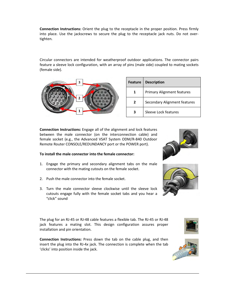 3 circular cable connections, 4 rj-45, rj-48 cable connections | Comtech EF Data CTOG-250 User Manual | Page 52 / 236