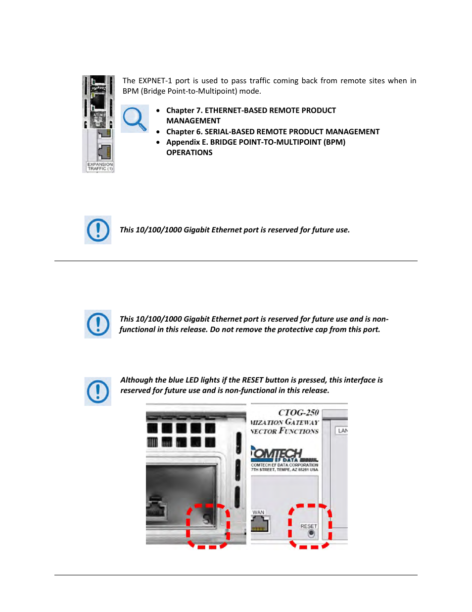3 /expnet-1 (expansion network) port, 4 expnet-2 (expansion network) port (future), 2 utility connector group | 1 mgmt-2 connector (rj-45) (future), 2 unit identification switch and led (future) | Comtech EF Data CTOG-250 User Manual | Page 58 / 236