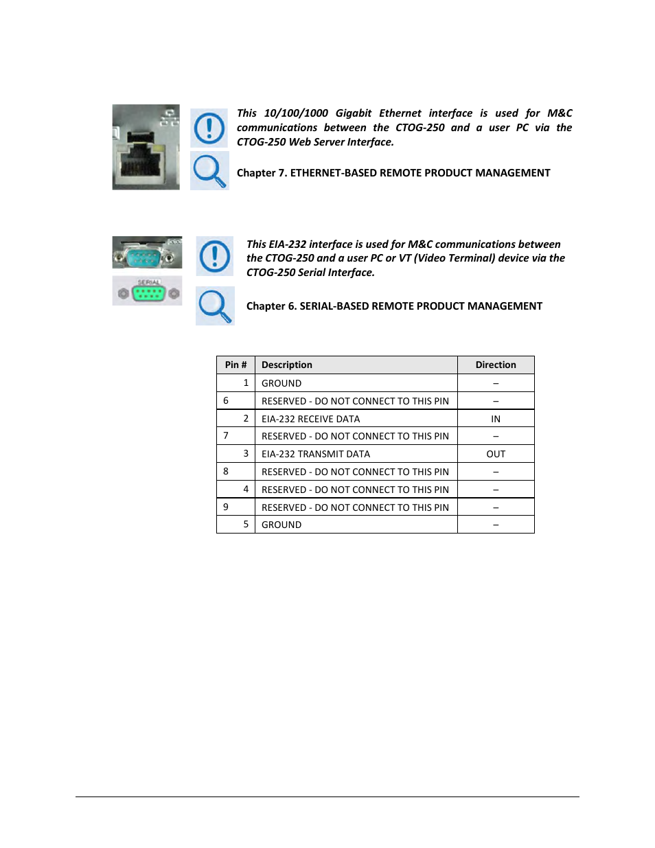 3 mgmt-1 connector (rj-45), 4 serial connector (db-9m) | Comtech EF Data CTOG-250 User Manual | Page 59 / 236