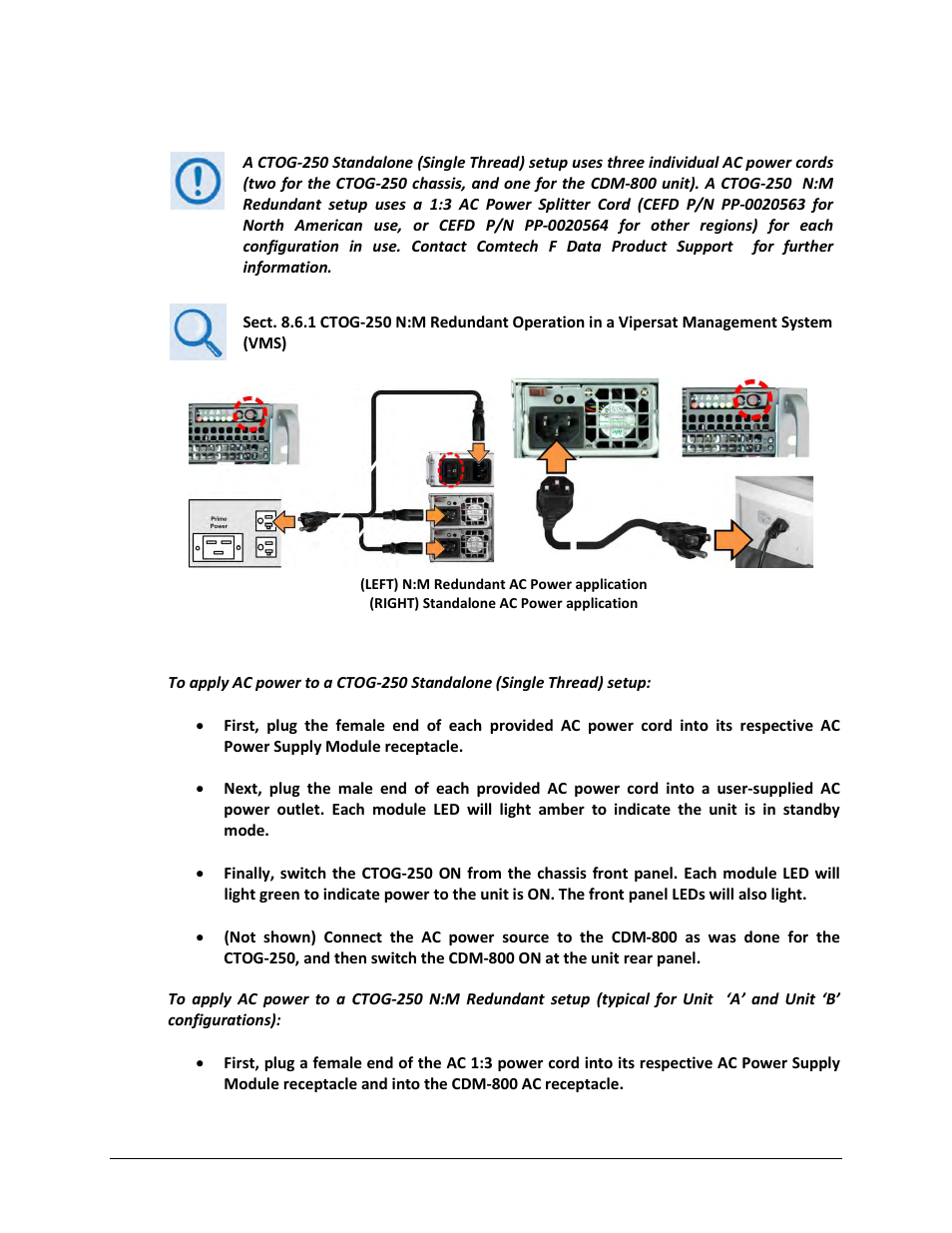 1 applying ac power | Comtech EF Data CTOG-250 User Manual | Page 61 / 236