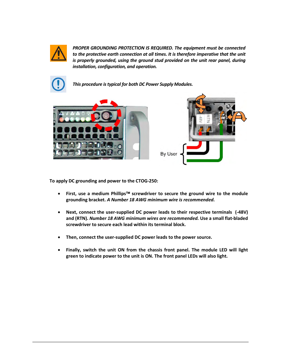 3 ctog-250 dc power and grounding connections | Comtech EF Data CTOG-250 User Manual | Page 63 / 236