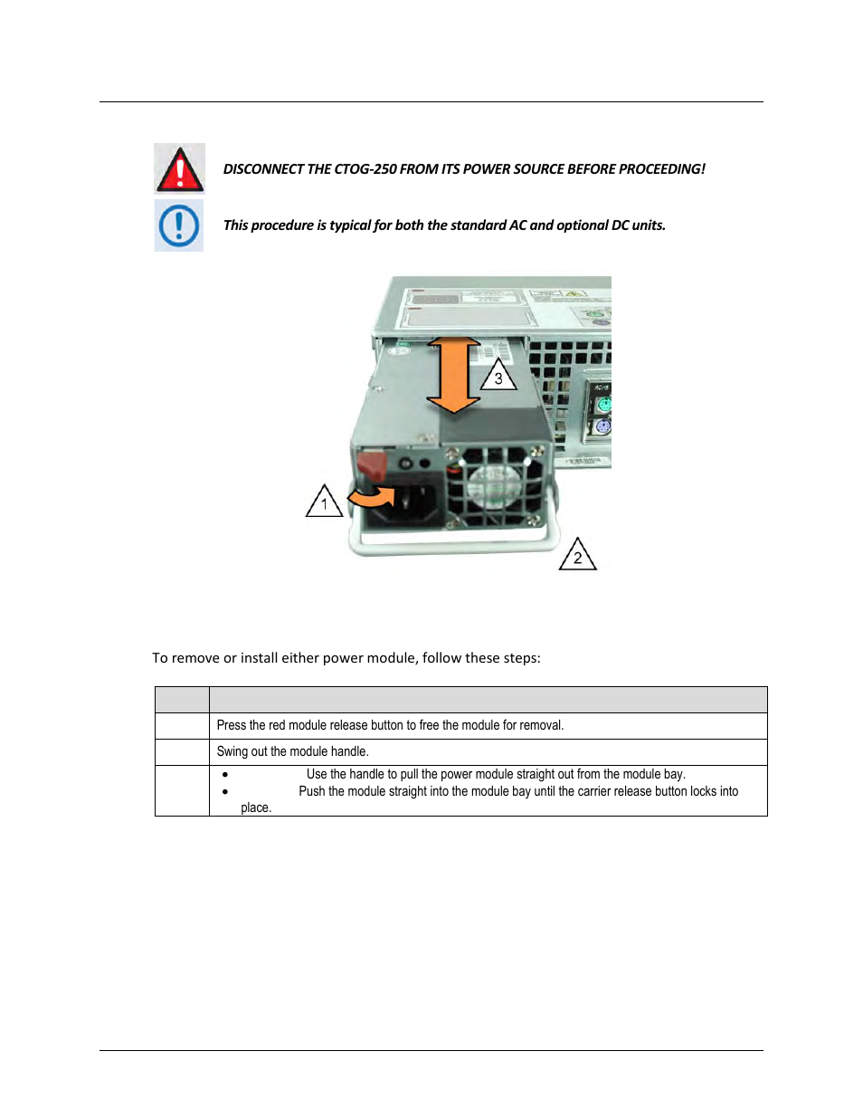 2 replacing the ctog-250 power module (typical) | Comtech EF Data CTOG-250 User Manual | Page 64 / 236