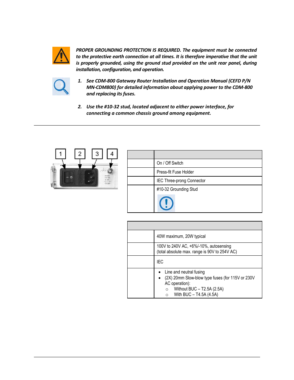 3 cdm-800 power and ground connections | Comtech EF Data CTOG-250 User Manual | Page 67 / 236