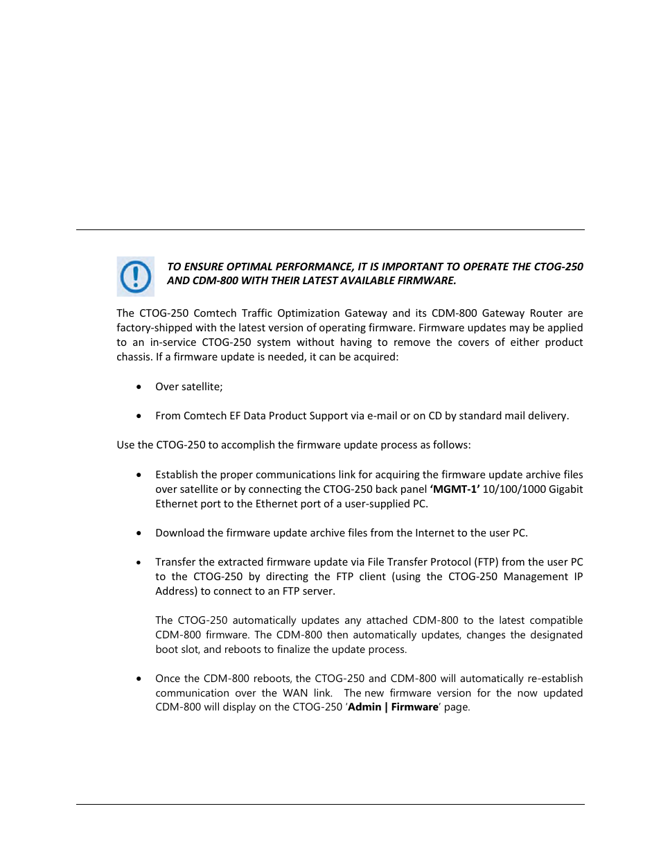 Chapter 4. updating firmware, 1 updating firmware via the internet | Comtech EF Data CTOG-250 User Manual | Page 71 / 236