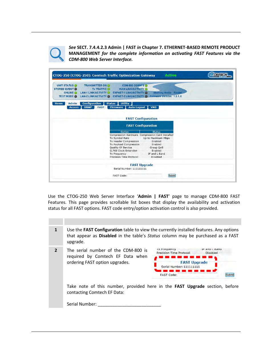 2 fast activation via the web server interface | Comtech EF Data CTOG-250 User Manual | Page 82 / 236