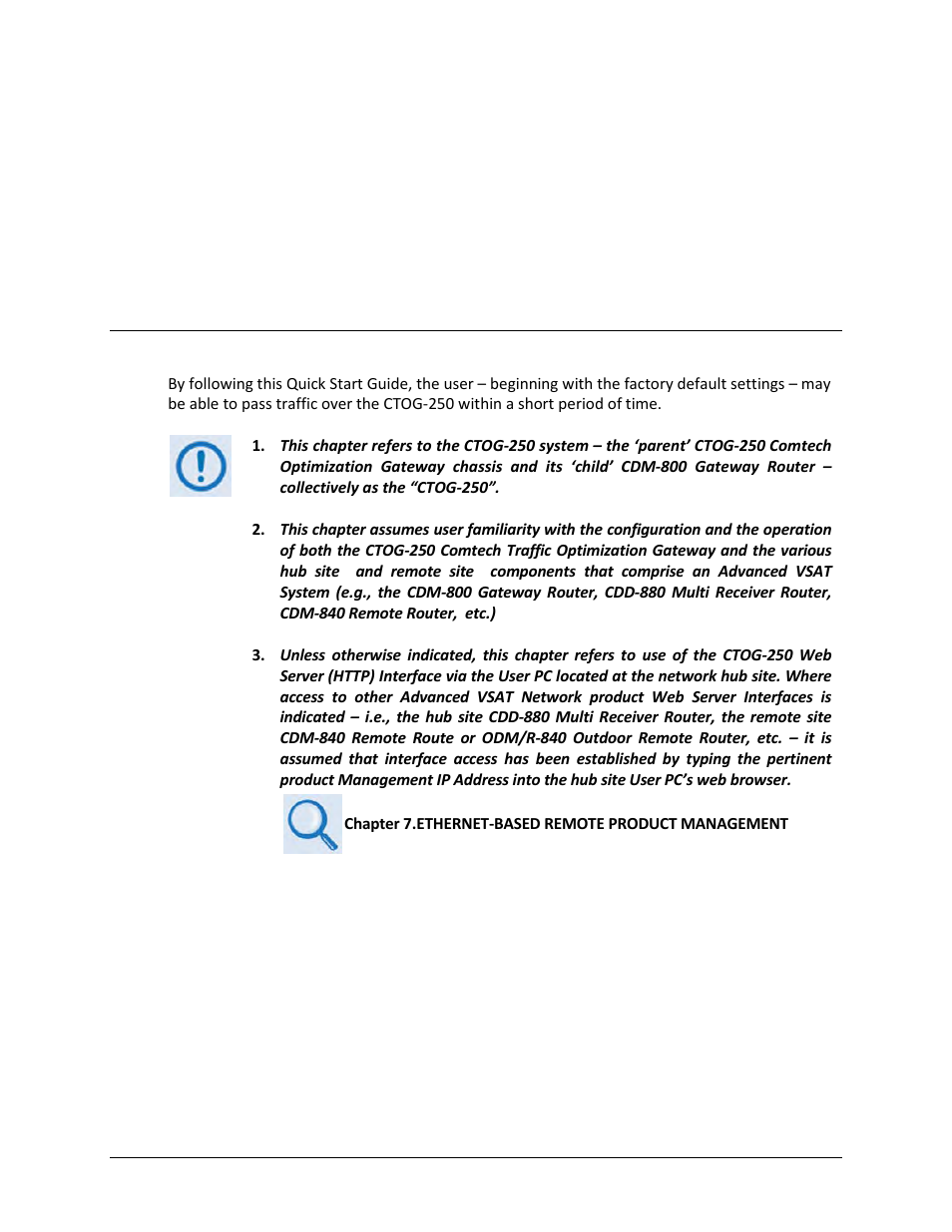 Chapter 6. quick start guide, 1 overview | Comtech EF Data CTOG-250 User Manual | Page 85 / 236