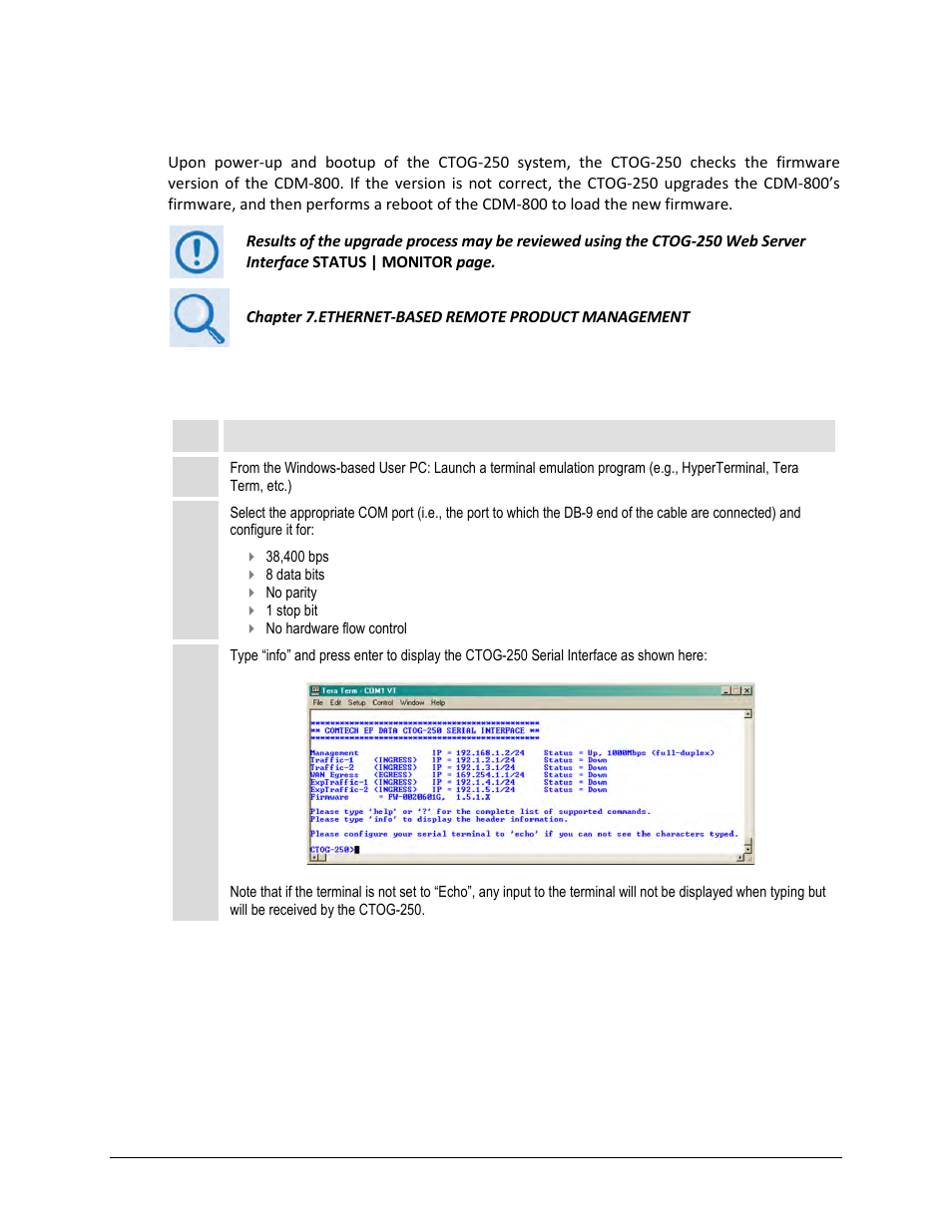 2 automatic cdm-800 configuration, 3 ctog-250 serial interface | Comtech EF Data CTOG-250 User Manual | Page 89 / 236