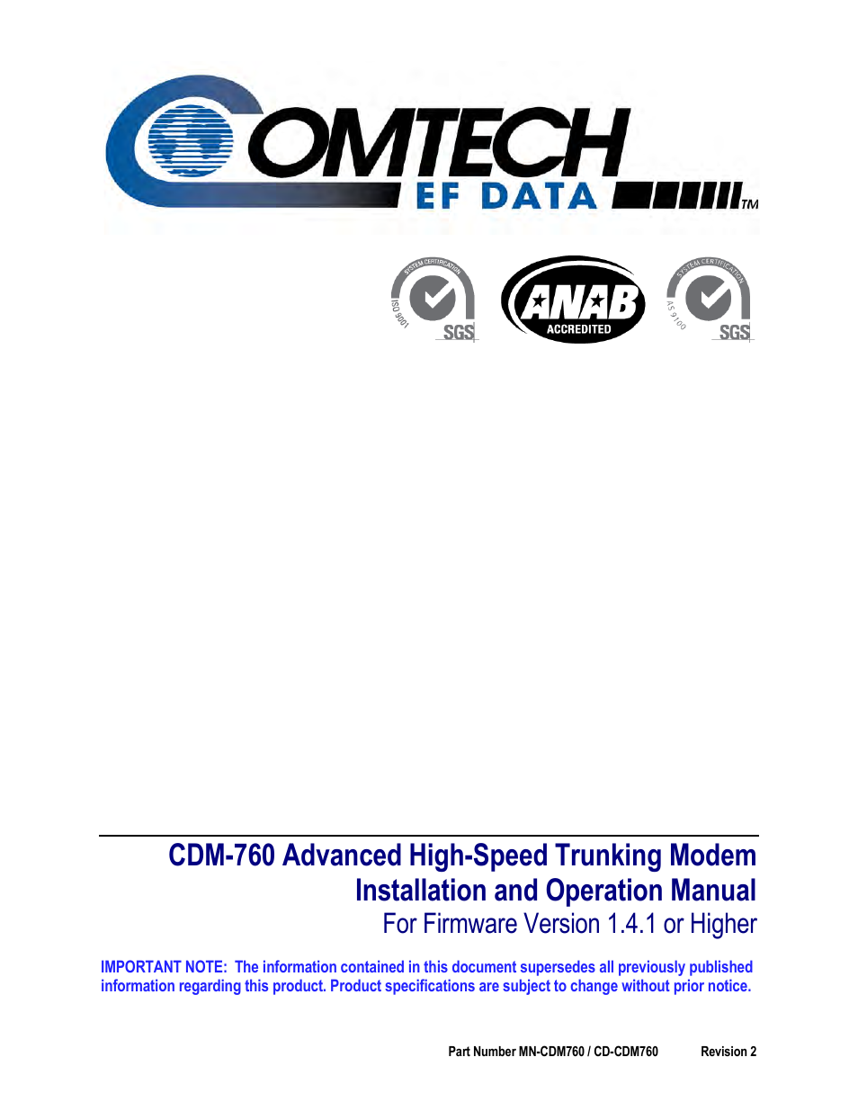Comtech EF Data CDM-760 User Manual | 416 pages