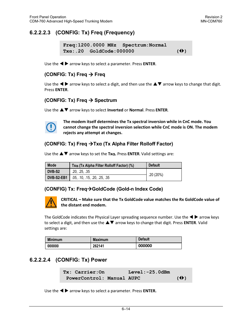3 (config: tx) freq (frequency), 4 (config: tx) power | Comtech EF Data CDM-760 User Manual | Page 100 / 416