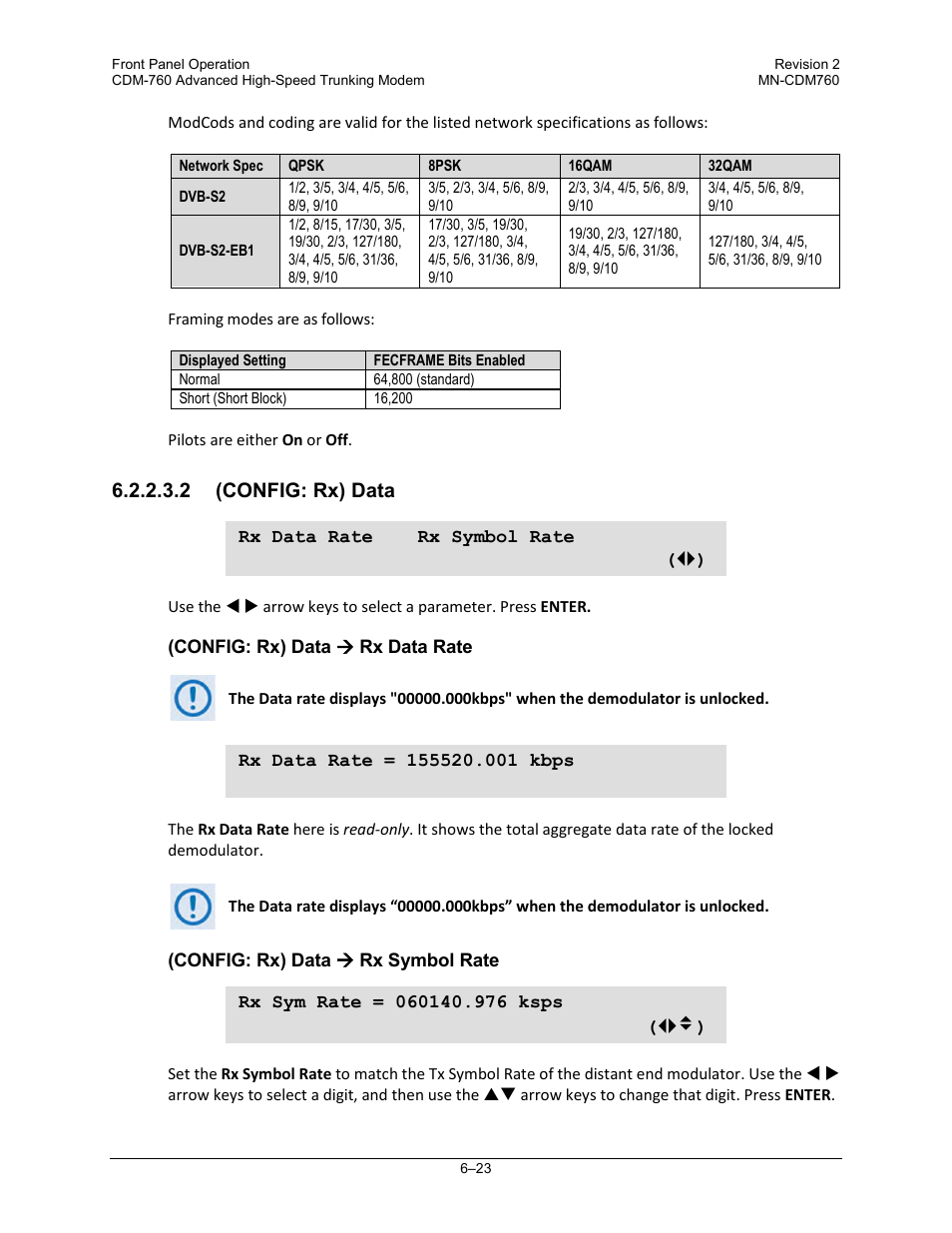 2 (config: rx) data | Comtech EF Data CDM-760 User Manual | Page 109 / 416