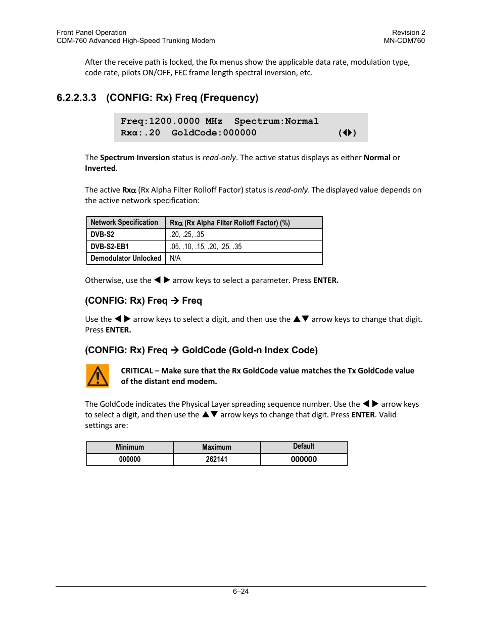 3 (config: rx) freq (frequency) | Comtech EF Data CDM-760 User Manual | Page 110 / 416