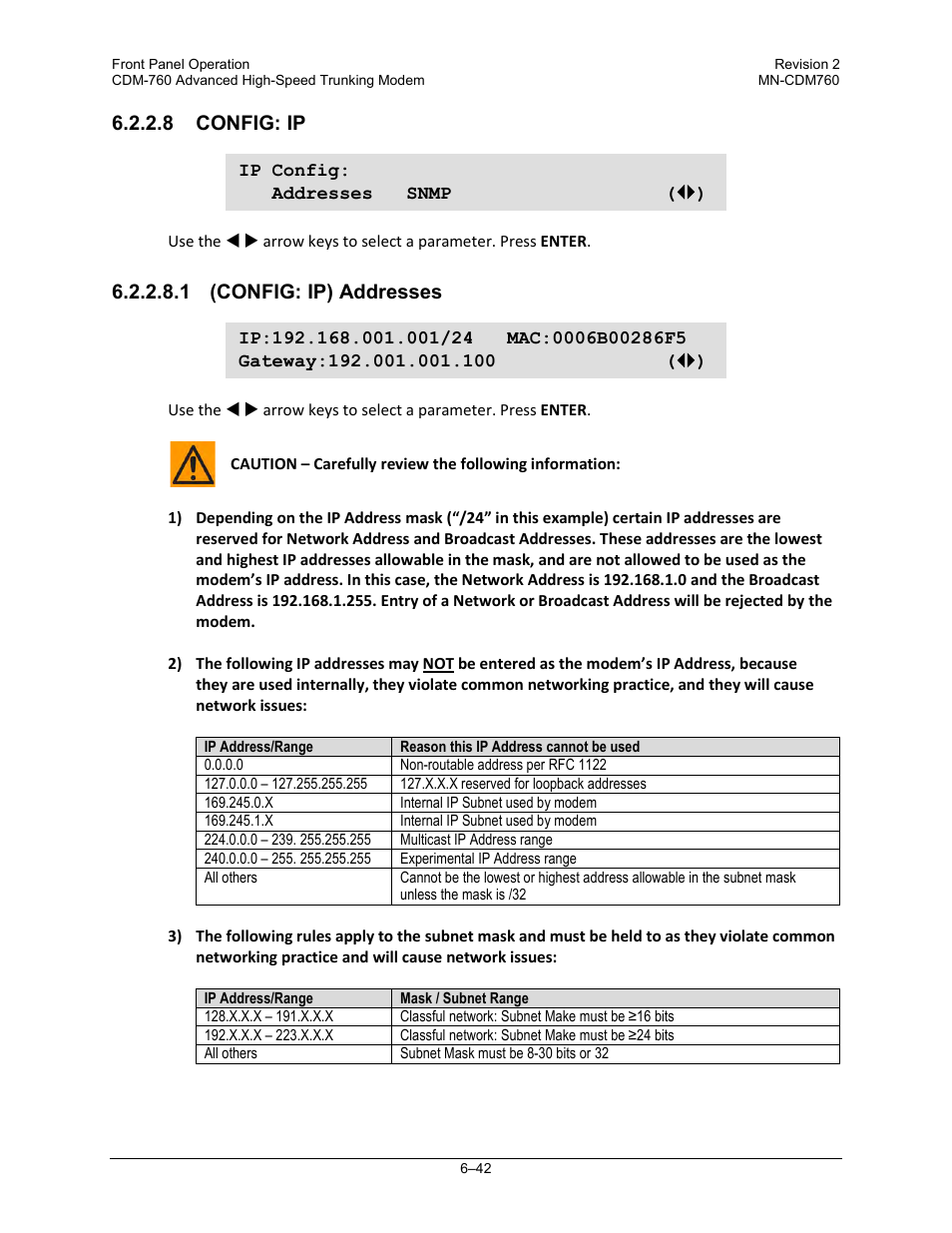 8 config: ip, 1 (config: ip) addresses | Comtech EF Data CDM-760 User Manual | Page 128 / 416