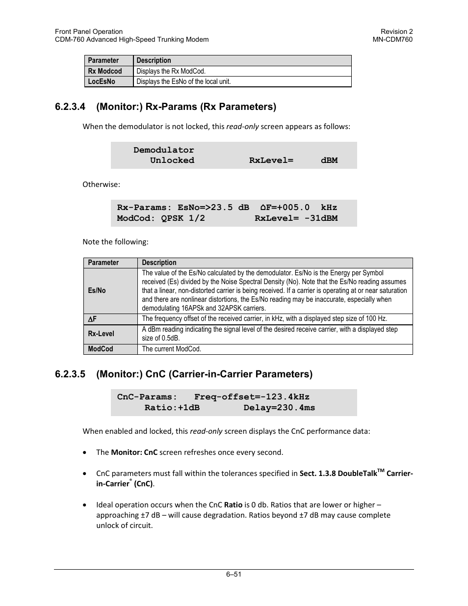 4 (monitor:) rx-params (rx parameters), 5 (monitor:) cnc (carrier-in-carrier parameters) | Comtech EF Data CDM-760 User Manual | Page 137 / 416