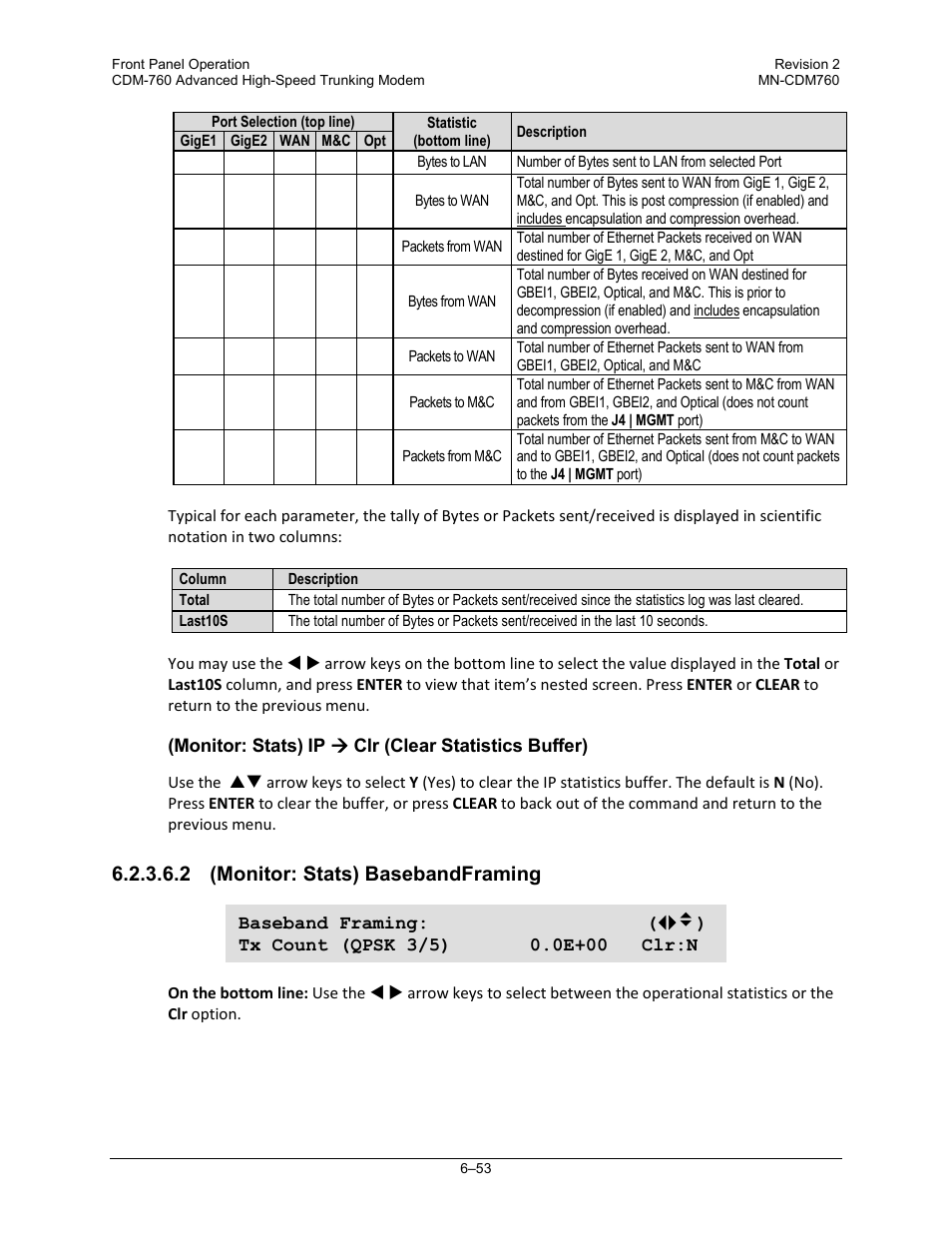 2 (monitor: stats) basebandframing | Comtech EF Data CDM-760 User Manual | Page 139 / 416