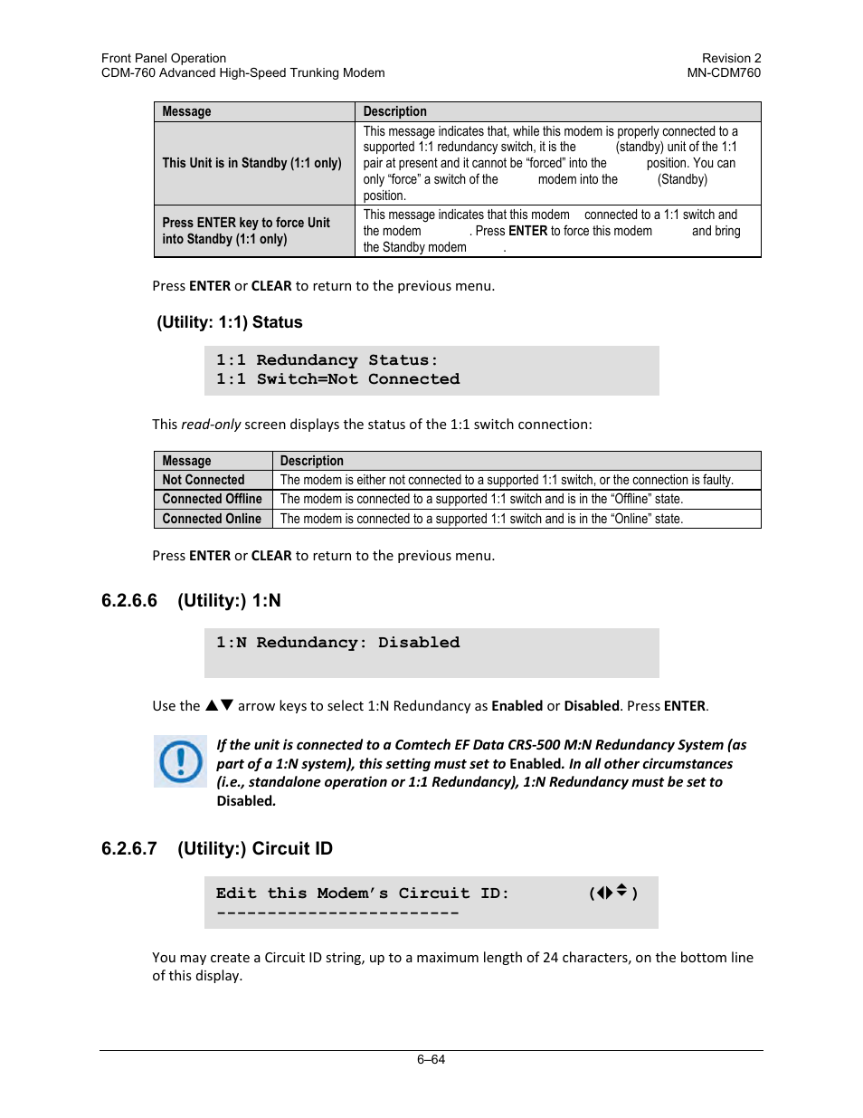 6 (utility:) 1:n, 7 (utility:) circuit id | Comtech EF Data CDM-760 User Manual | Page 150 / 416