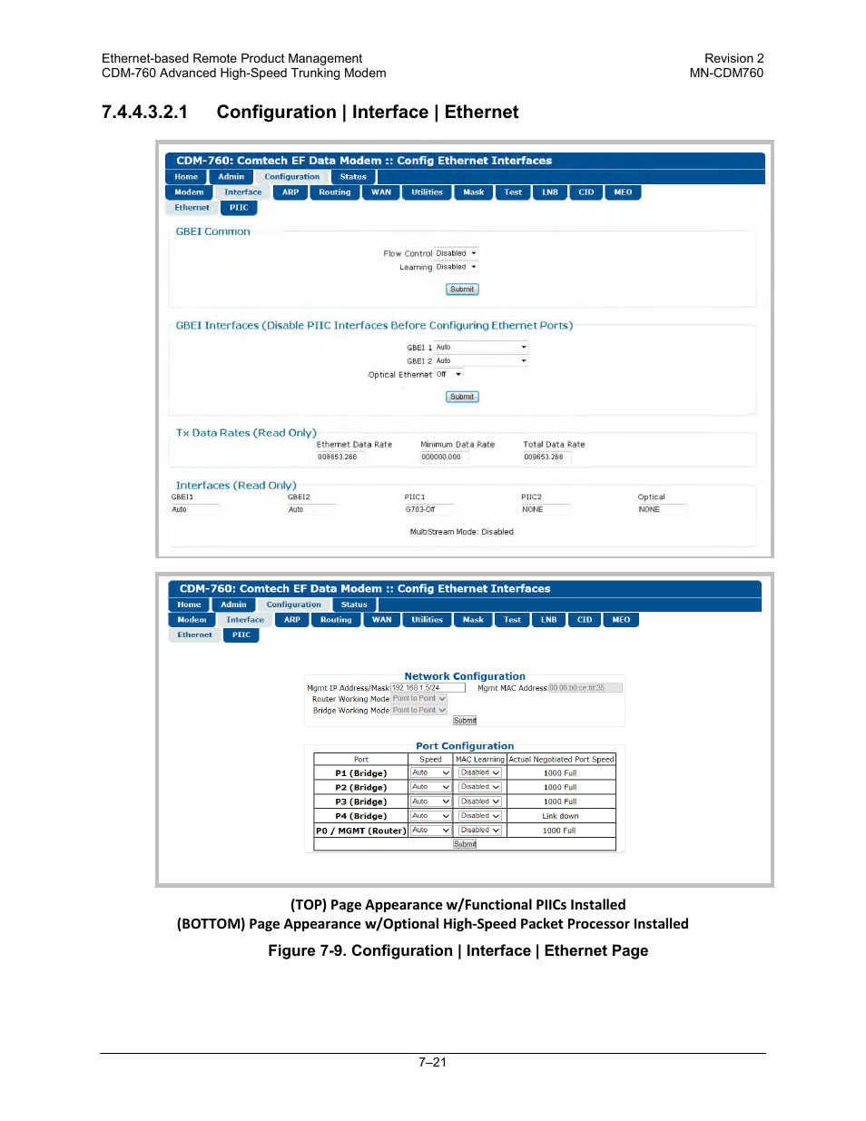 1 configuration | interface | ethernet | Comtech EF Data CDM-760 User Manual | Page 179 / 416