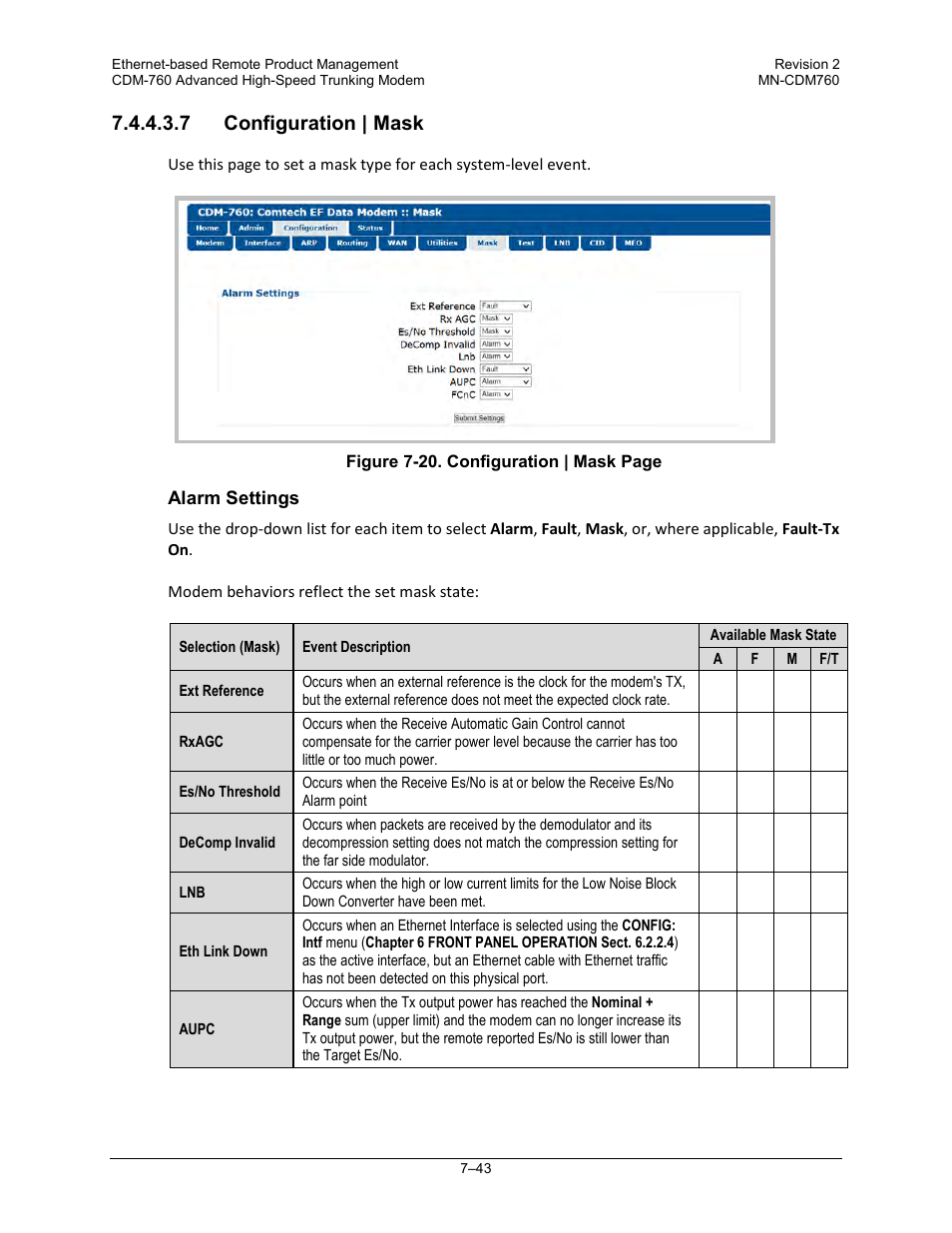 7 configuration | mask | Comtech EF Data CDM-760 User Manual | Page 201 / 416