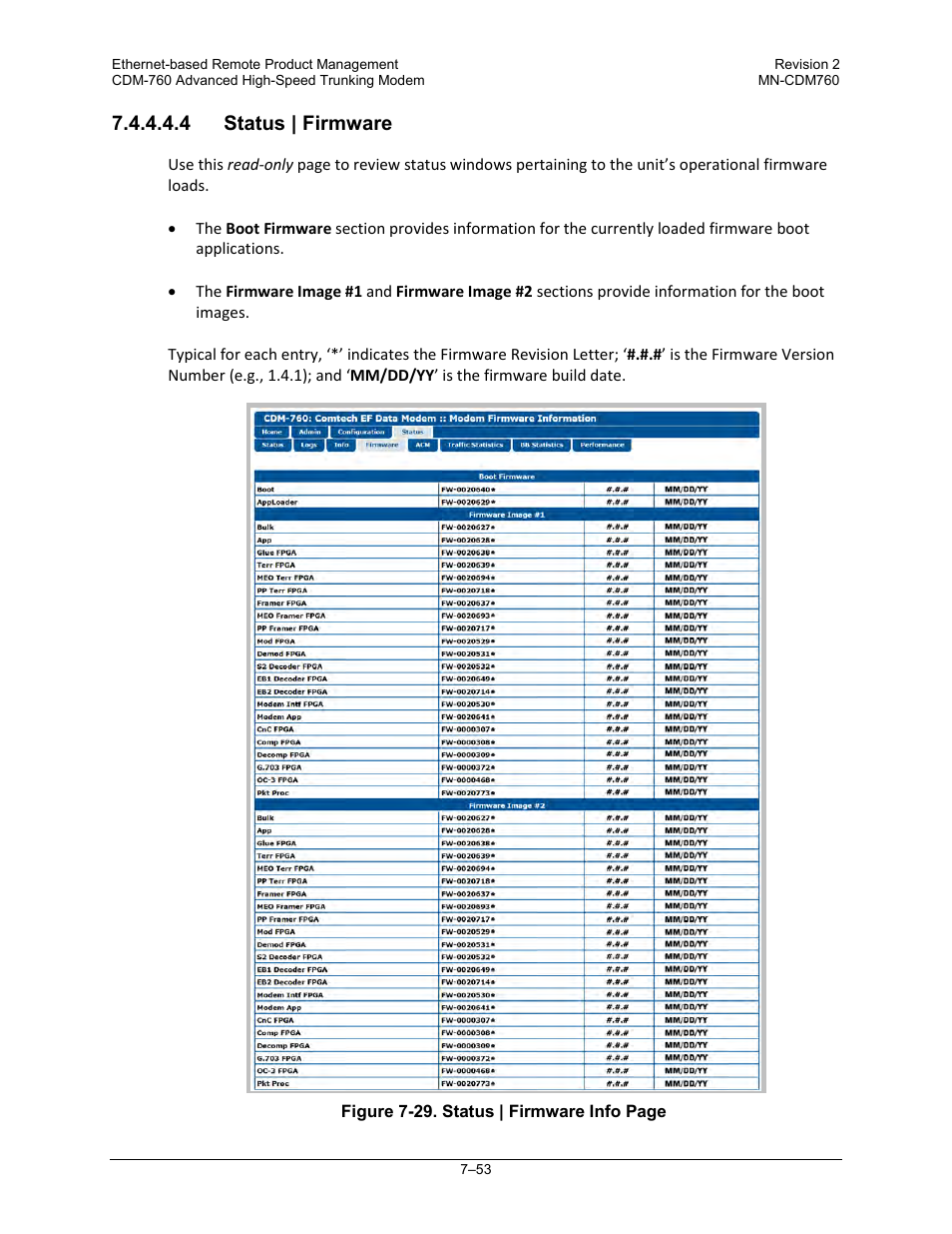 4 status | firmware | Comtech EF Data CDM-760 User Manual | Page 211 / 416