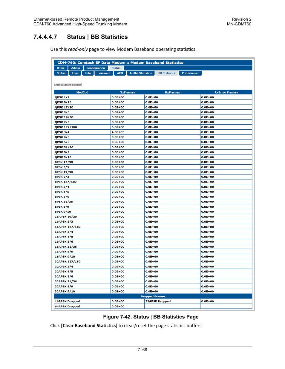 7 status | bb statistics | Comtech EF Data CDM-760 User Manual | Page 226 / 416