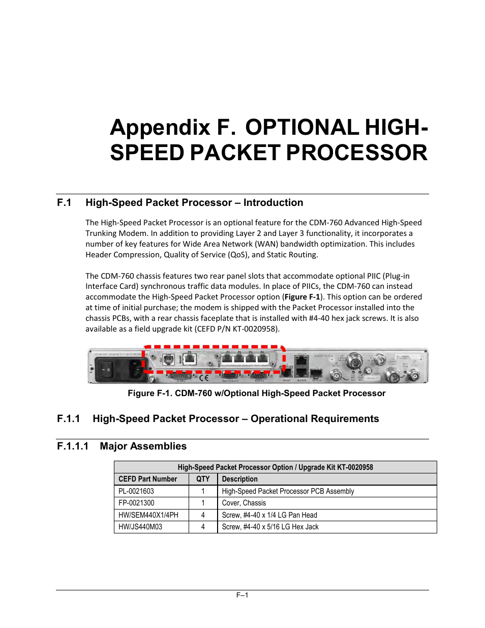 Appendix f. optional high-speed packet processor, Appendix f. optional, High- speed | Packet, Processor | Comtech EF Data CDM-760 User Manual | Page 315 / 416