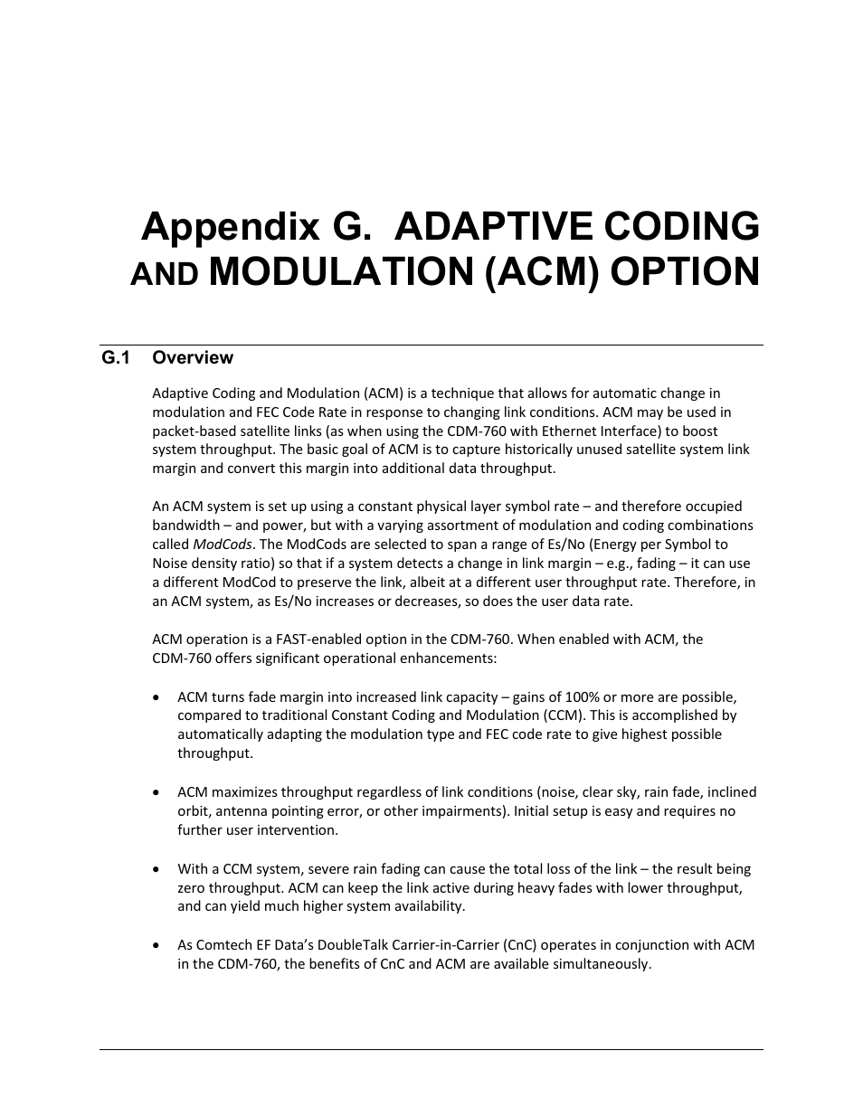 Appendix g. adaptive, Coding, Modulation | Acm), Option | Comtech EF Data CDM-760 User Manual | Page 335 / 416