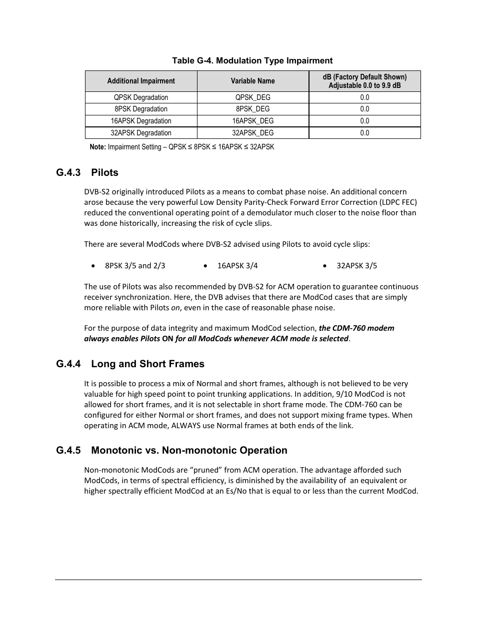 G.4.3 pilots, G.4.4 long and short frames, G.4.5 monotonic vs. non-monotonic operation | Comtech EF Data CDM-760 User Manual | Page 345 / 416