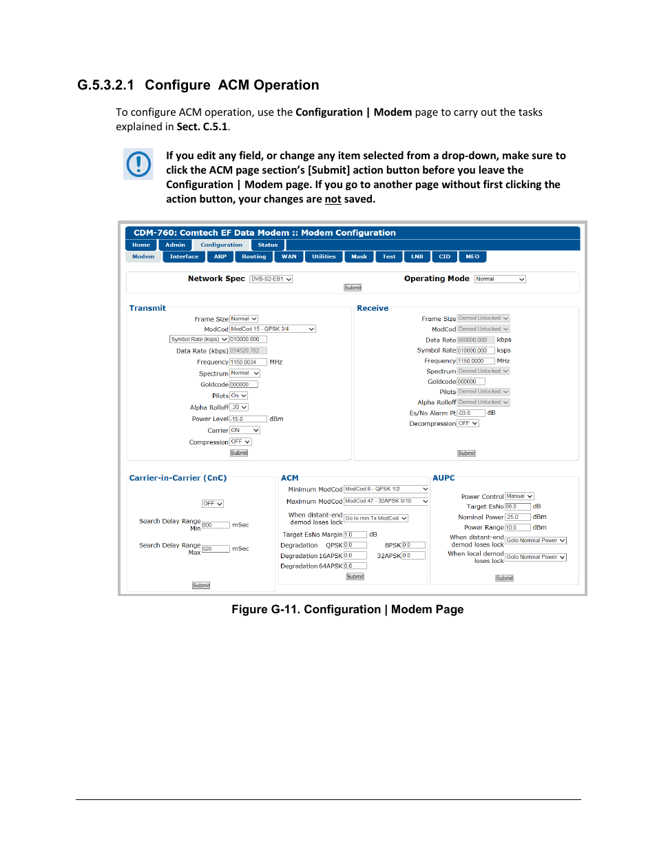 G.5.3.2.1 configure acm operation | Comtech EF Data CDM-760 User Manual | Page 358 / 416