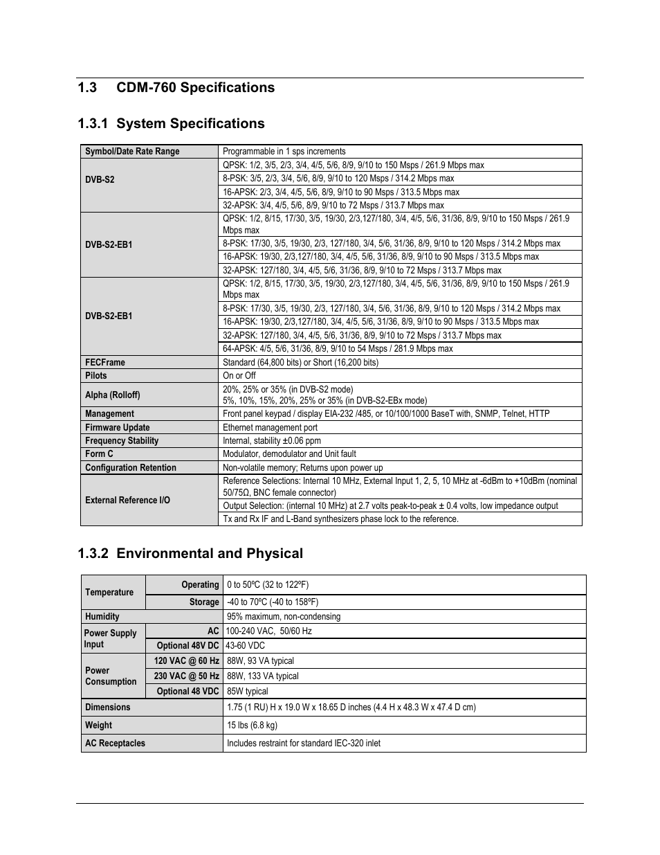 2 environmental and physical | Comtech EF Data CDM-760 User Manual | Page 36 / 416