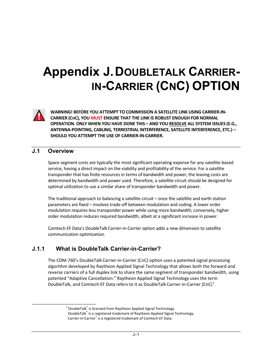 Appendix j. d, Option, Oubletalk | Arrier | Comtech EF Data CDM-760 User Manual | Page 379 / 416