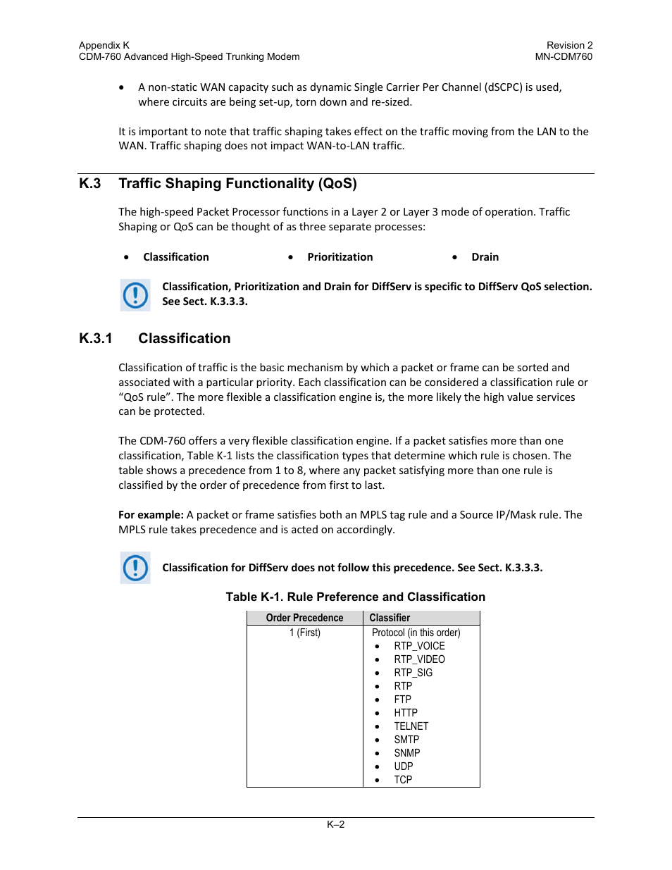 K.3 traffic shaping functionality (qos), K.3.1 classification | Comtech EF Data CDM-760 User Manual | Page 402 / 416