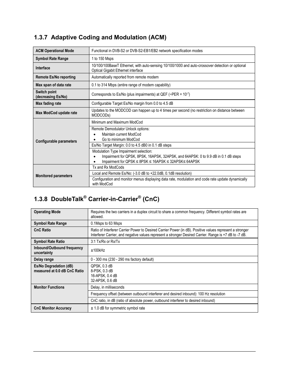 7 adaptive coding and modulation (acm), 8 doubletalk, Carrier-in-carrier | Cnc) | Comtech EF Data CDM-760 User Manual | Page 41 / 416