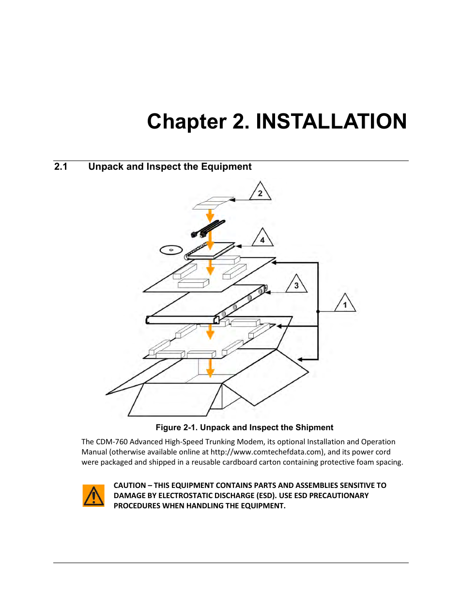 Chapter 2. installation | Comtech EF Data CDM-760 User Manual | Page 43 / 416