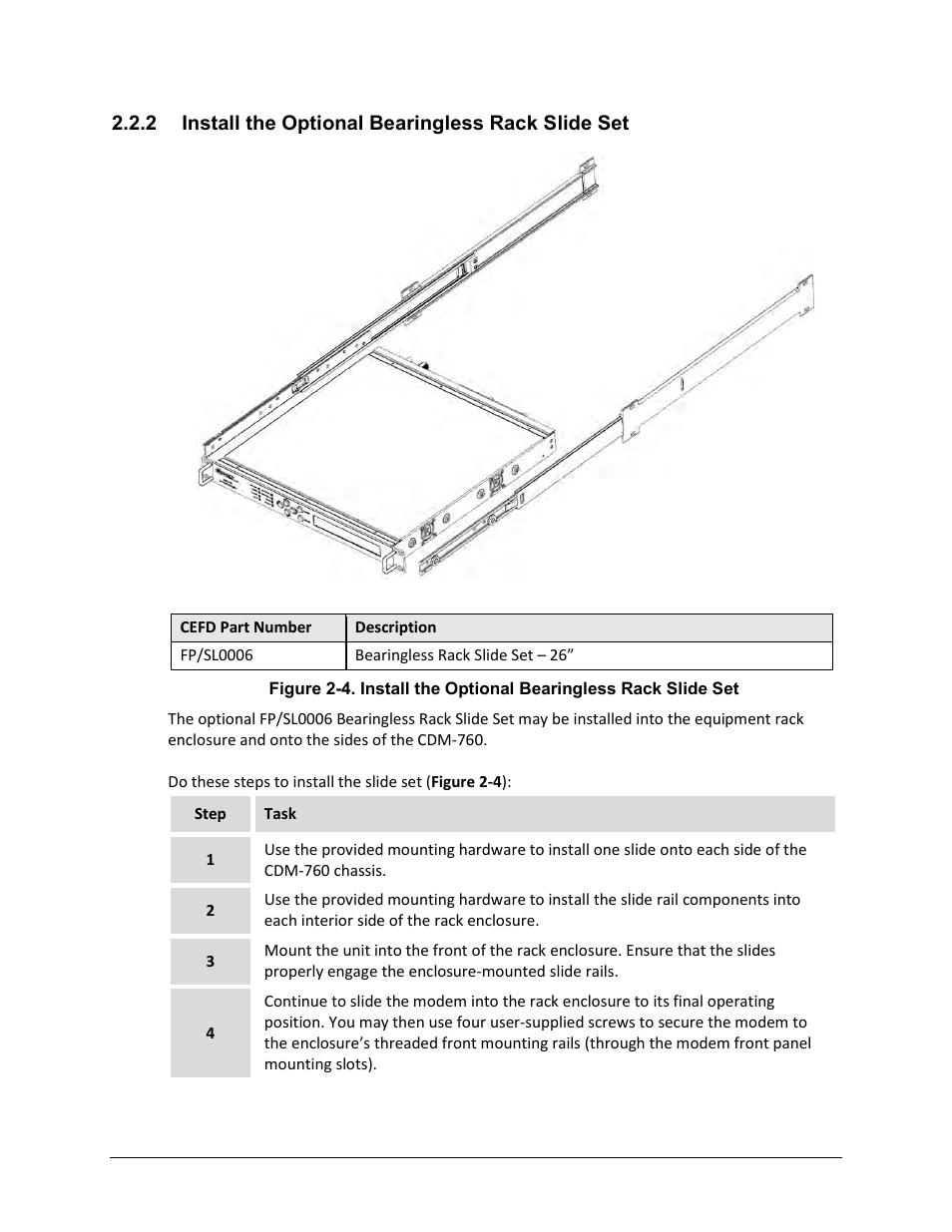 2 install the optional bearingless rack slide set | Comtech EF Data CDM-760 User Manual | Page 48 / 416