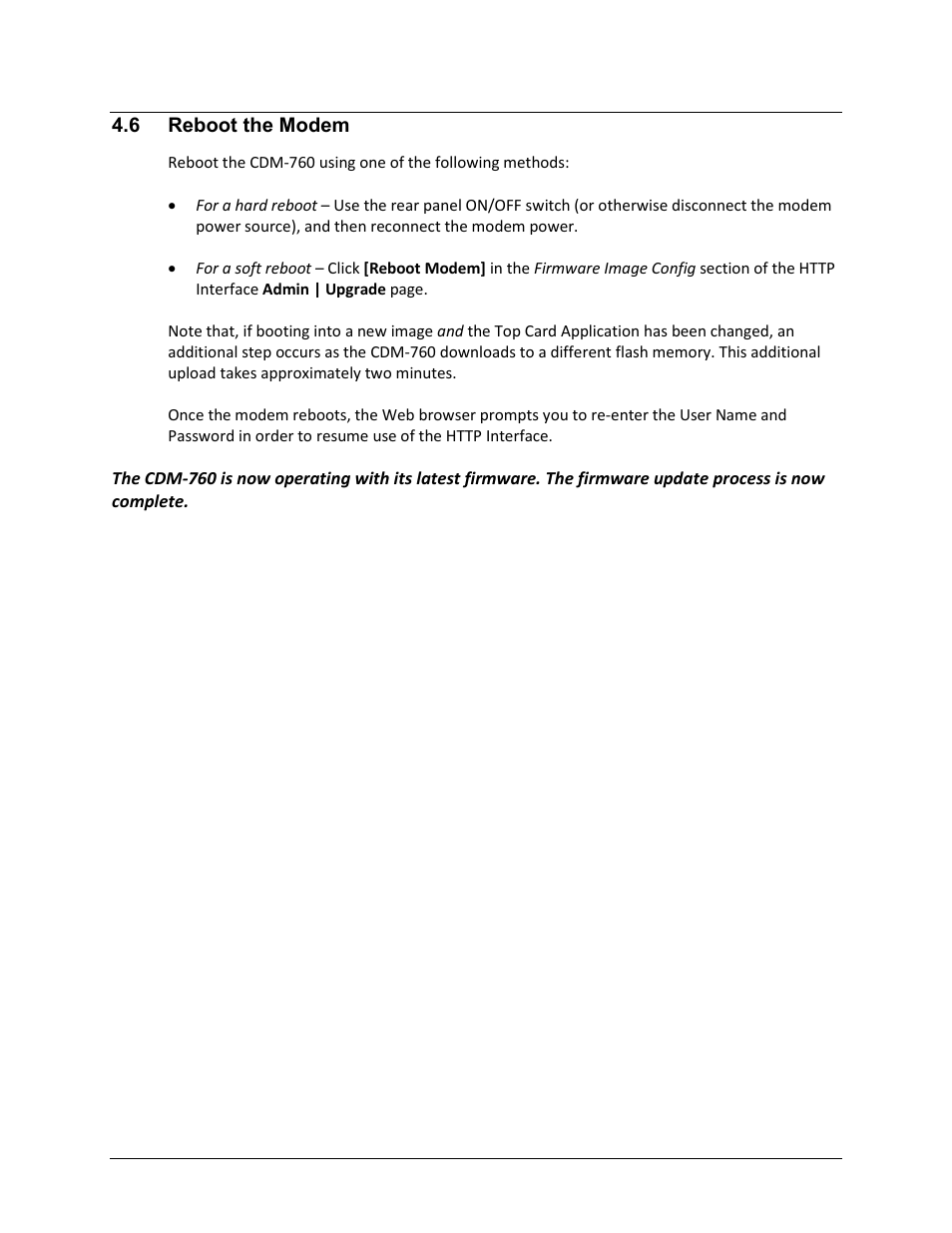 6 reboot the modem | Comtech EF Data CDM-760 User Manual | Page 80 / 416