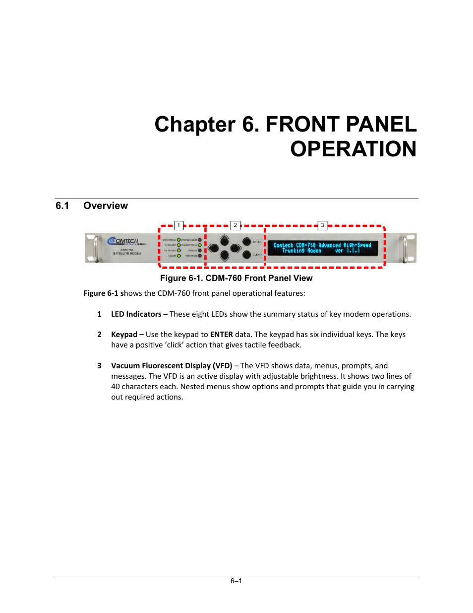 Chapter 6. front panel operation | Comtech EF Data CDM-760 User Manual | Page 87 / 416