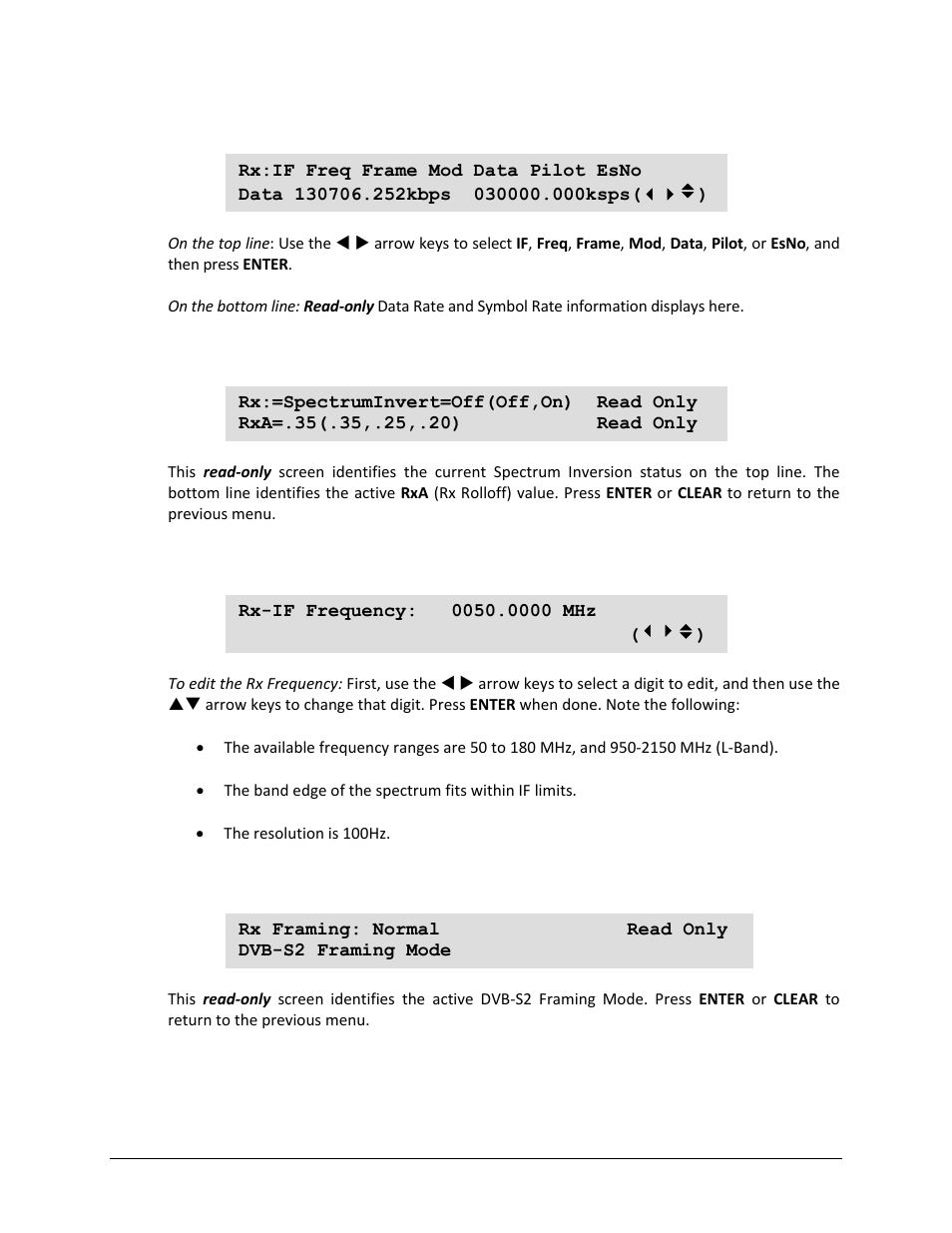 3 config: rx, 1 (config) rx: if, 2 (config) rx: freq (frequency) | 3 (config) rx: frame | Comtech EF Data CDM-750 User Manual | Page 104 / 302