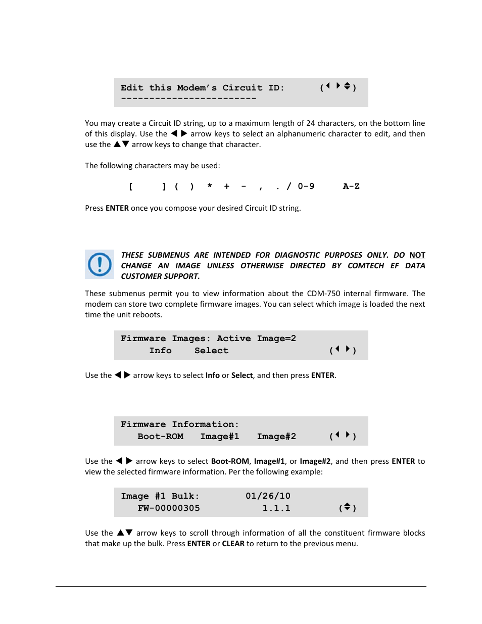 6 utility: circuit id, 7 utility: firmware, 1 (utility) firmware images: info | Comtech EF Data CDM-750 User Manual | Page 137 / 302