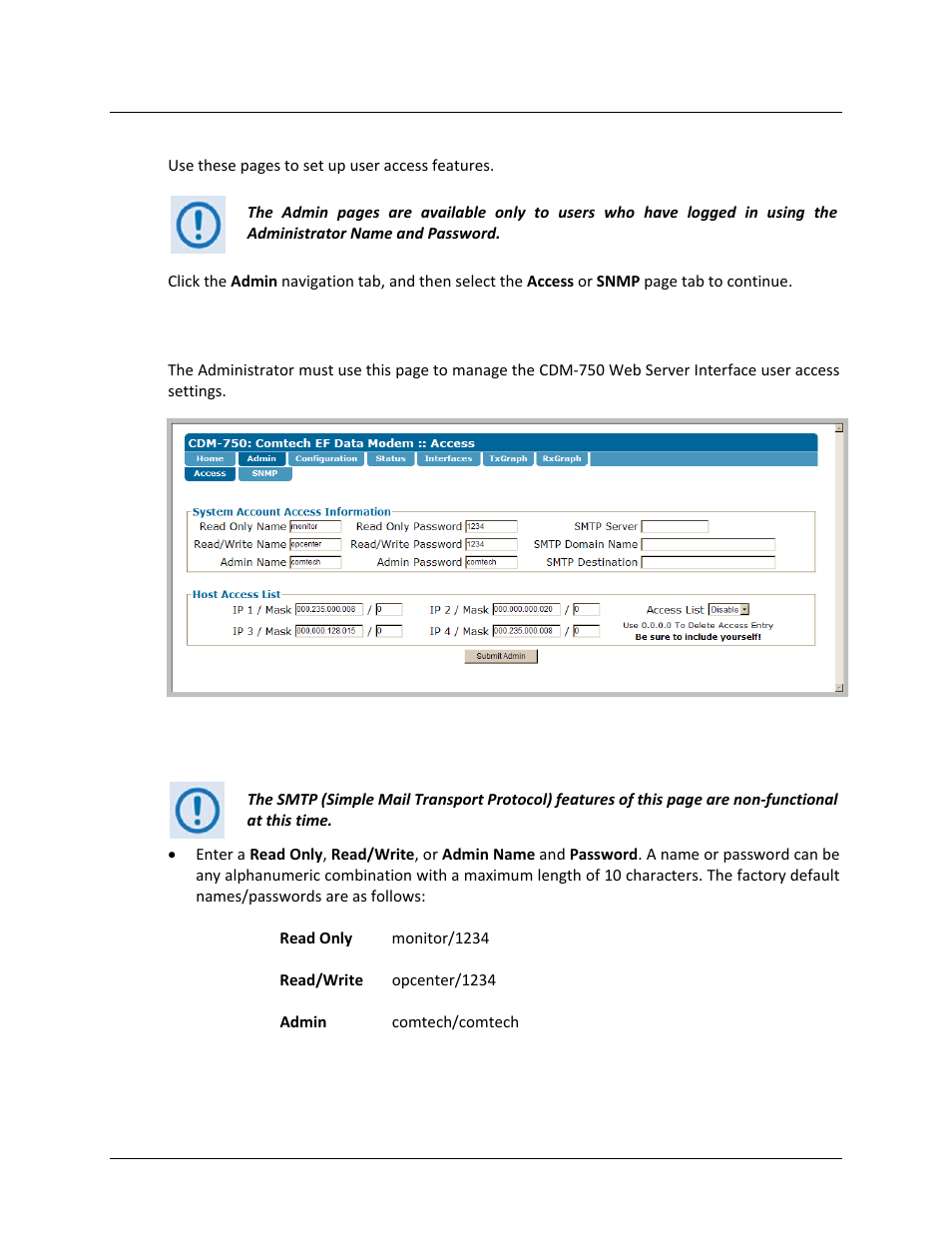 1 admin | access | Comtech EF Data CDM-750 User Manual | Page 156 / 302