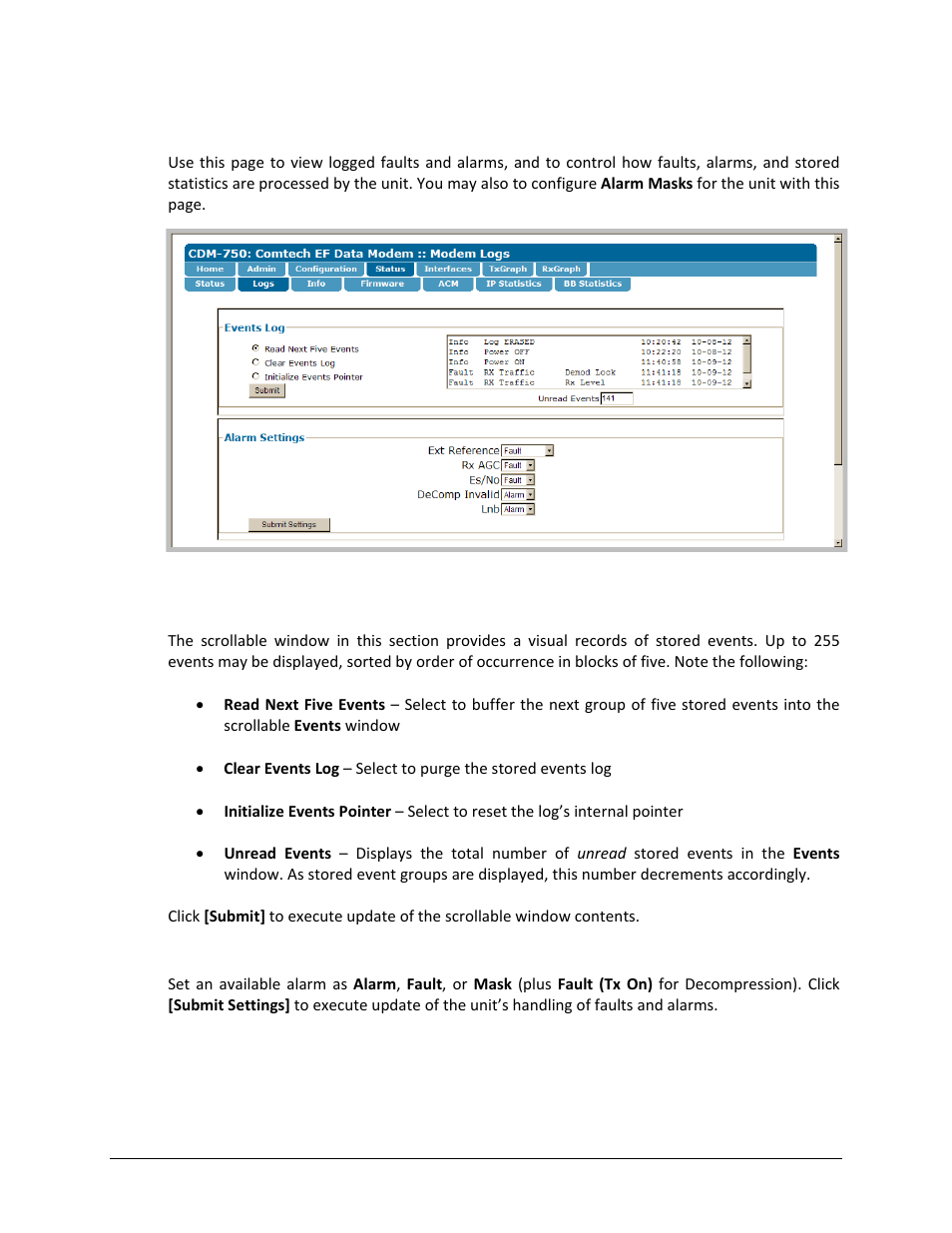 2 status | logs | Comtech EF Data CDM-750 User Manual | Page 164 / 302