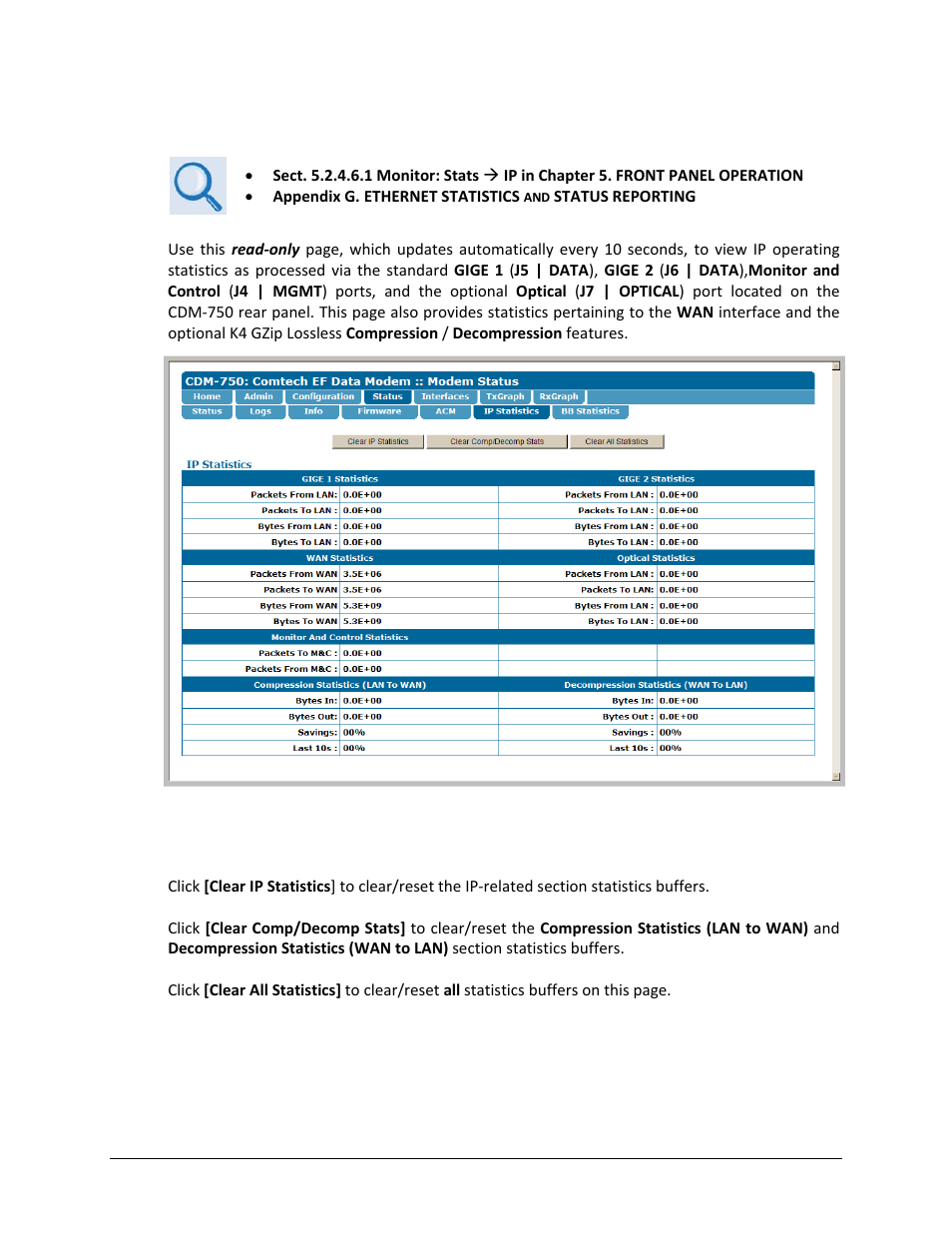 6 status | ip statistics | Comtech EF Data CDM-750 User Manual | Page 168 / 302