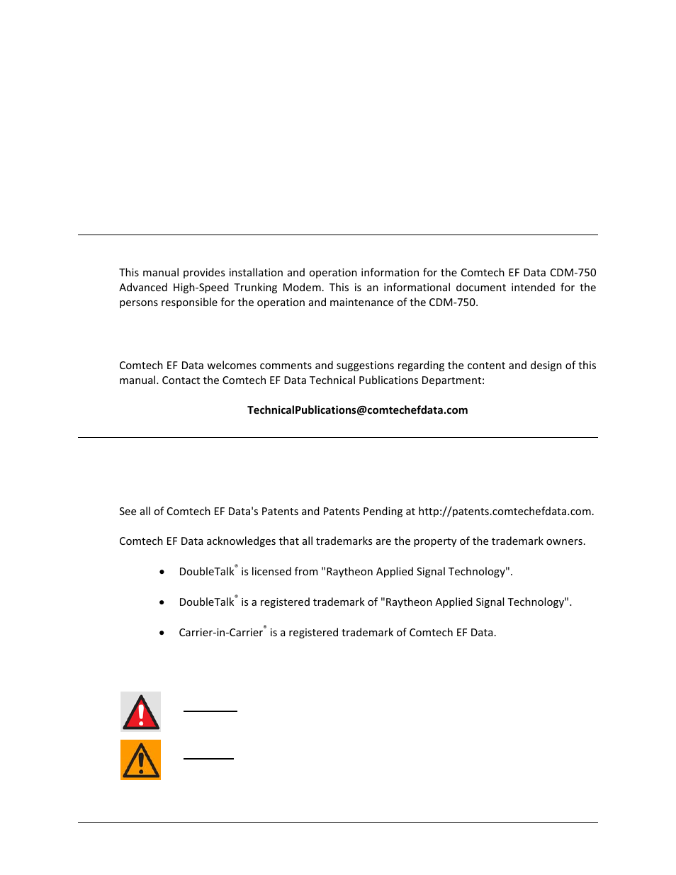 Preface, About this manual, Conventions and references | Patents and trademarks, Warnings, cautions, and notes | Comtech EF Data CDM-750 User Manual | Page 17 / 302