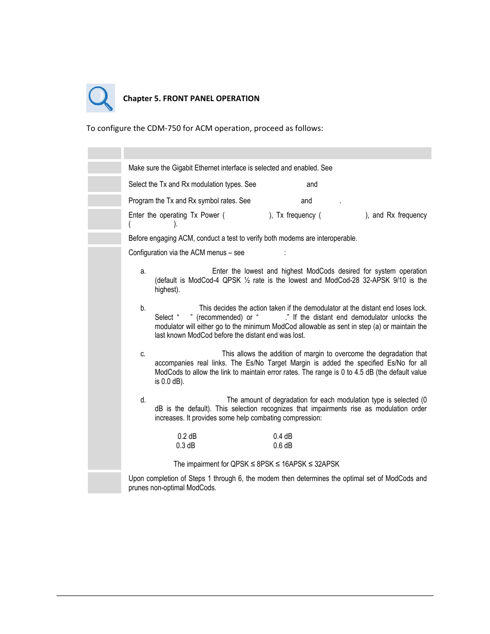 C.5.1 acm configuration via the front panel | Comtech EF Data CDM-750 User Manual | Page 252 / 302