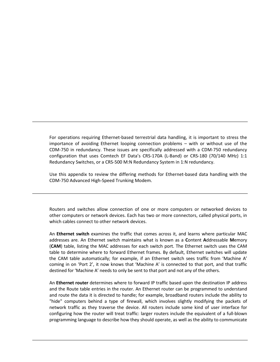 Appendix f. ethernet network configuration, F.1 introduction, F.2 ethernet routers and switches | Comtech EF Data CDM-750 User Manual | Page 287 / 302