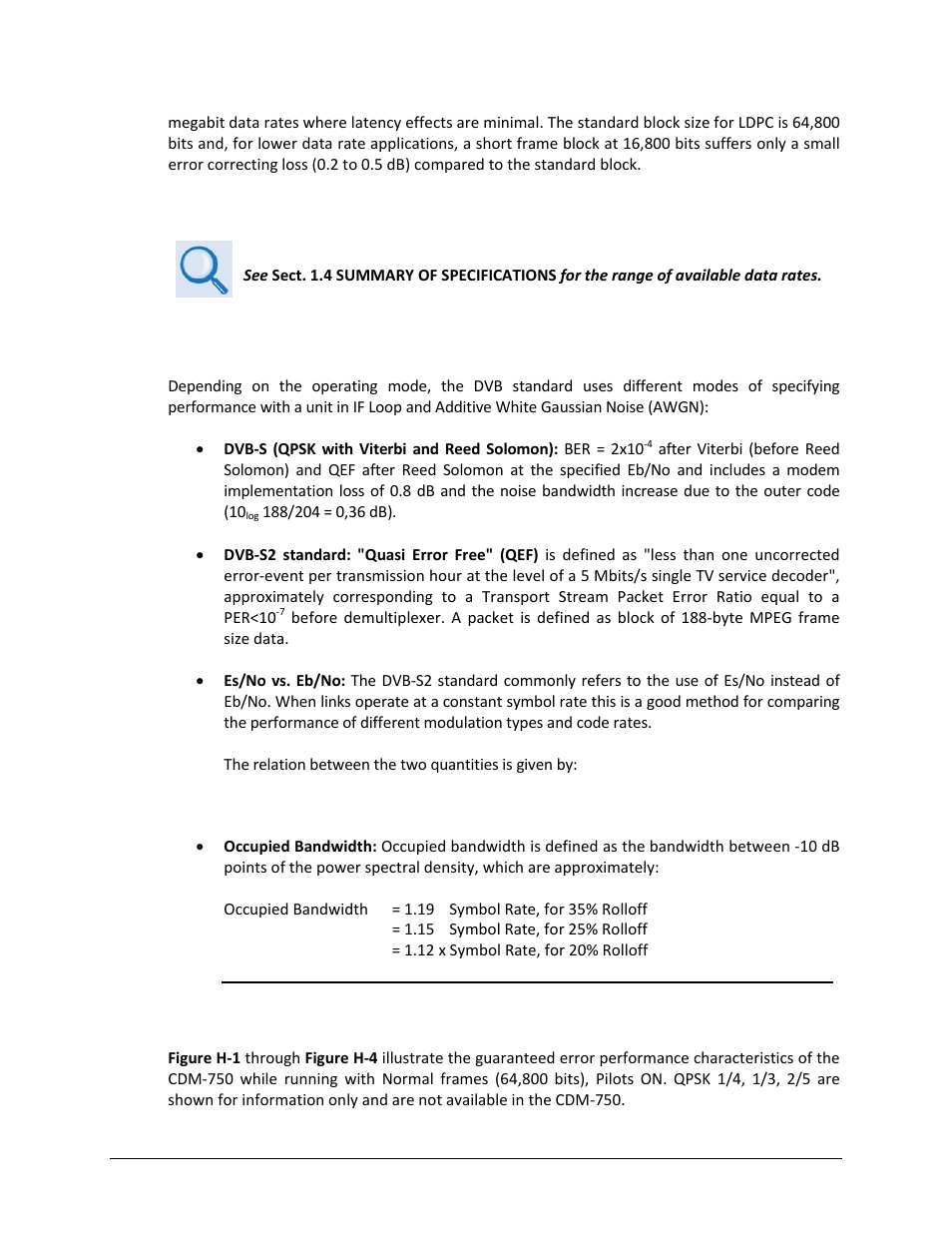 H.2.1 range of data rates | Comtech EF Data CDM-750 User Manual | Page 296 / 302