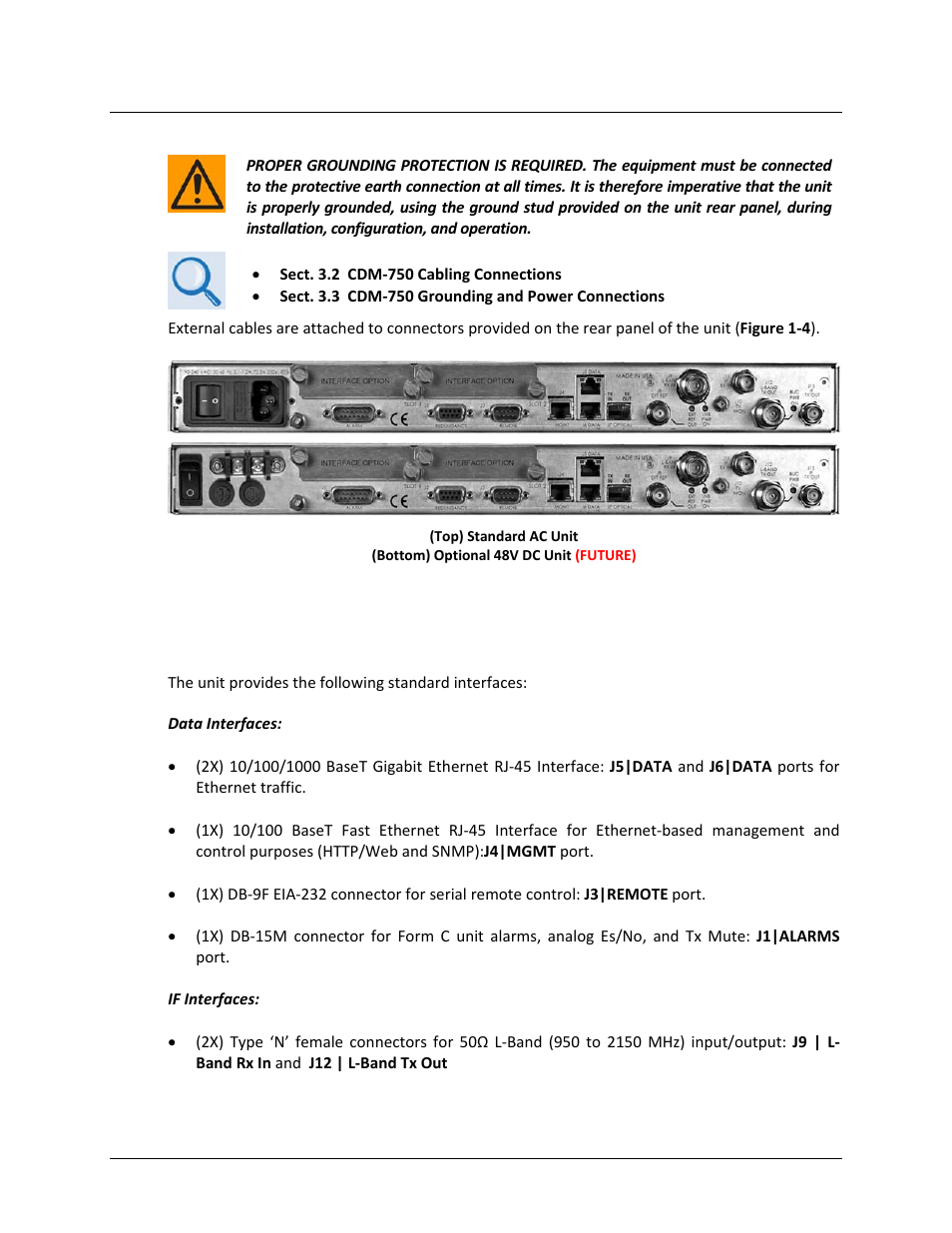 2 rear panel, 1 rear panel standard features | Comtech EF Data CDM-750 User Manual | Page 33 / 302