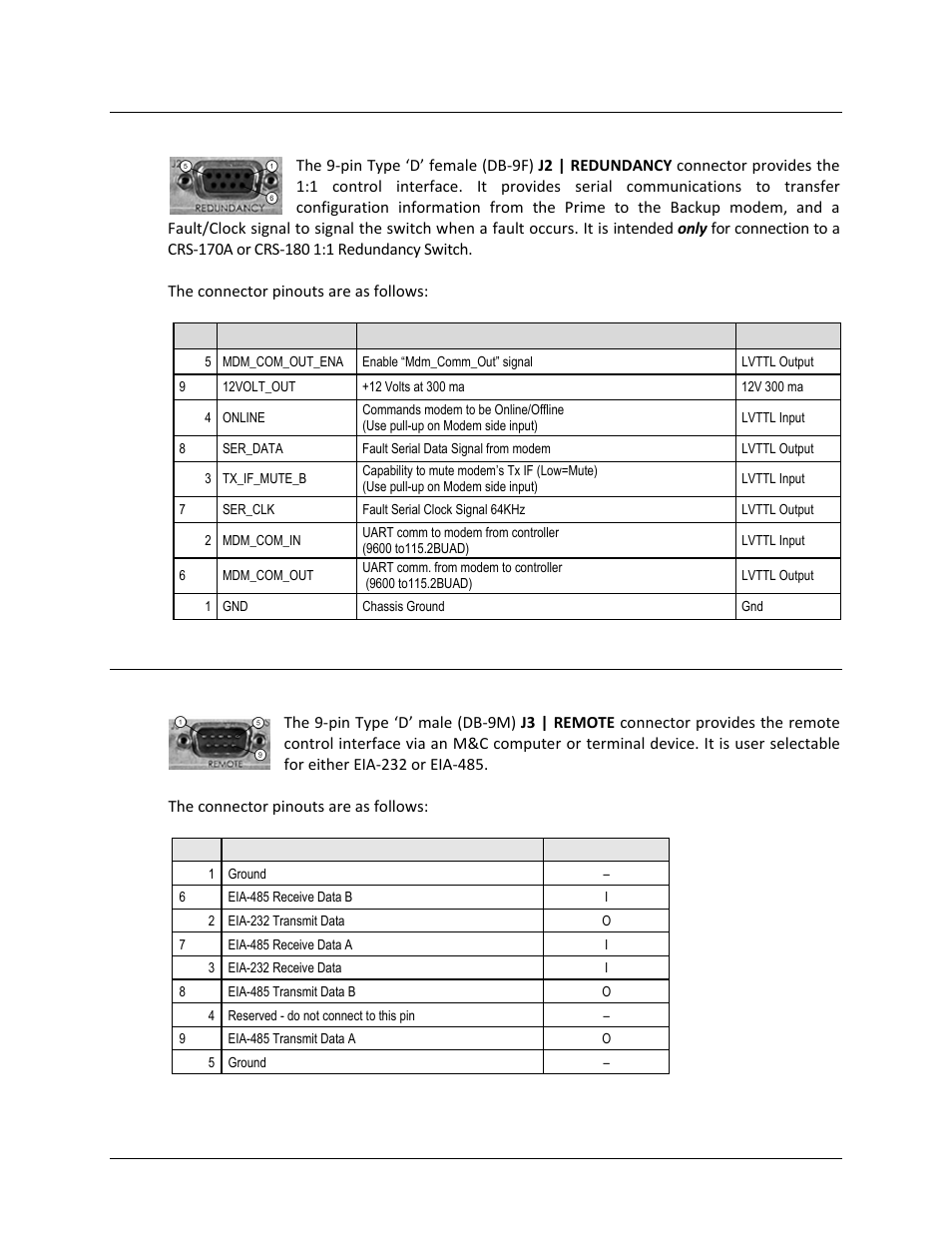 2 j2 | redundancy connector, db-9f, 3 j3 | remote connector, db-9m | Comtech EF Data CDM-750 User Manual | Page 55 / 302