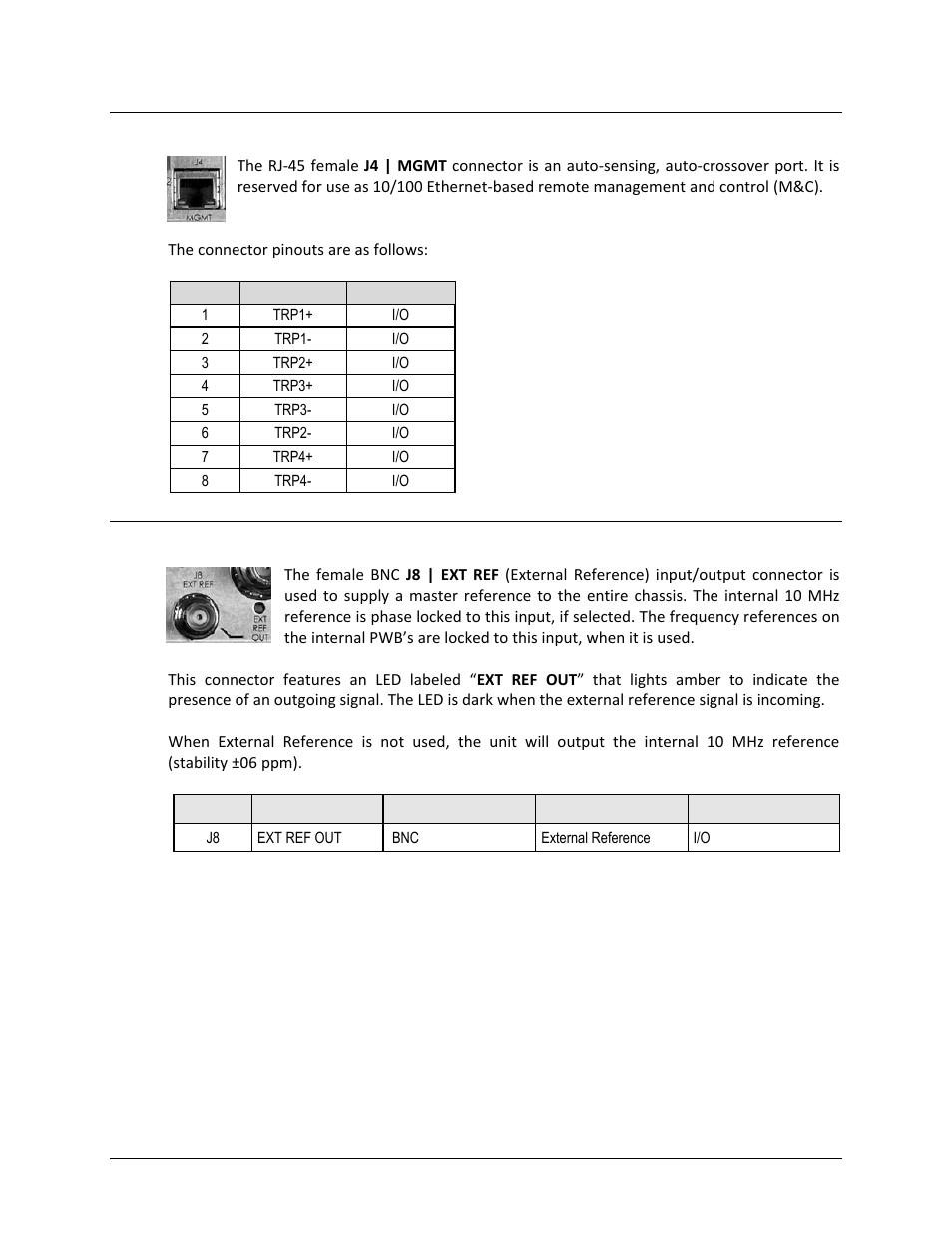 4 j4 | mgmt connector, rj-45f, 5 j8 | ext ref connector, bnc | Comtech EF Data CDM-750 User Manual | Page 56 / 302