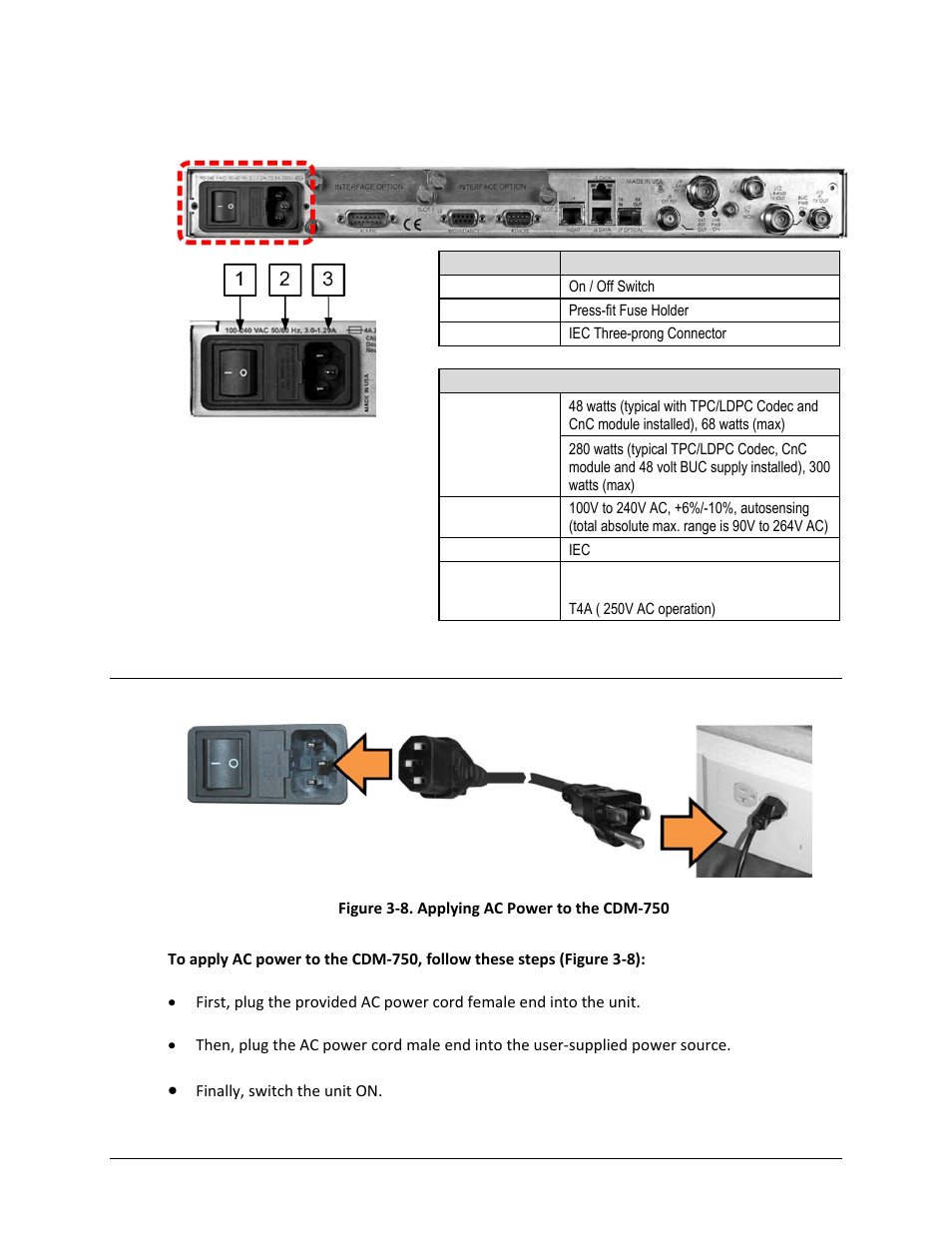 1 ac operation – applying power | Comtech EF Data CDM-750 User Manual | Page 61 / 302